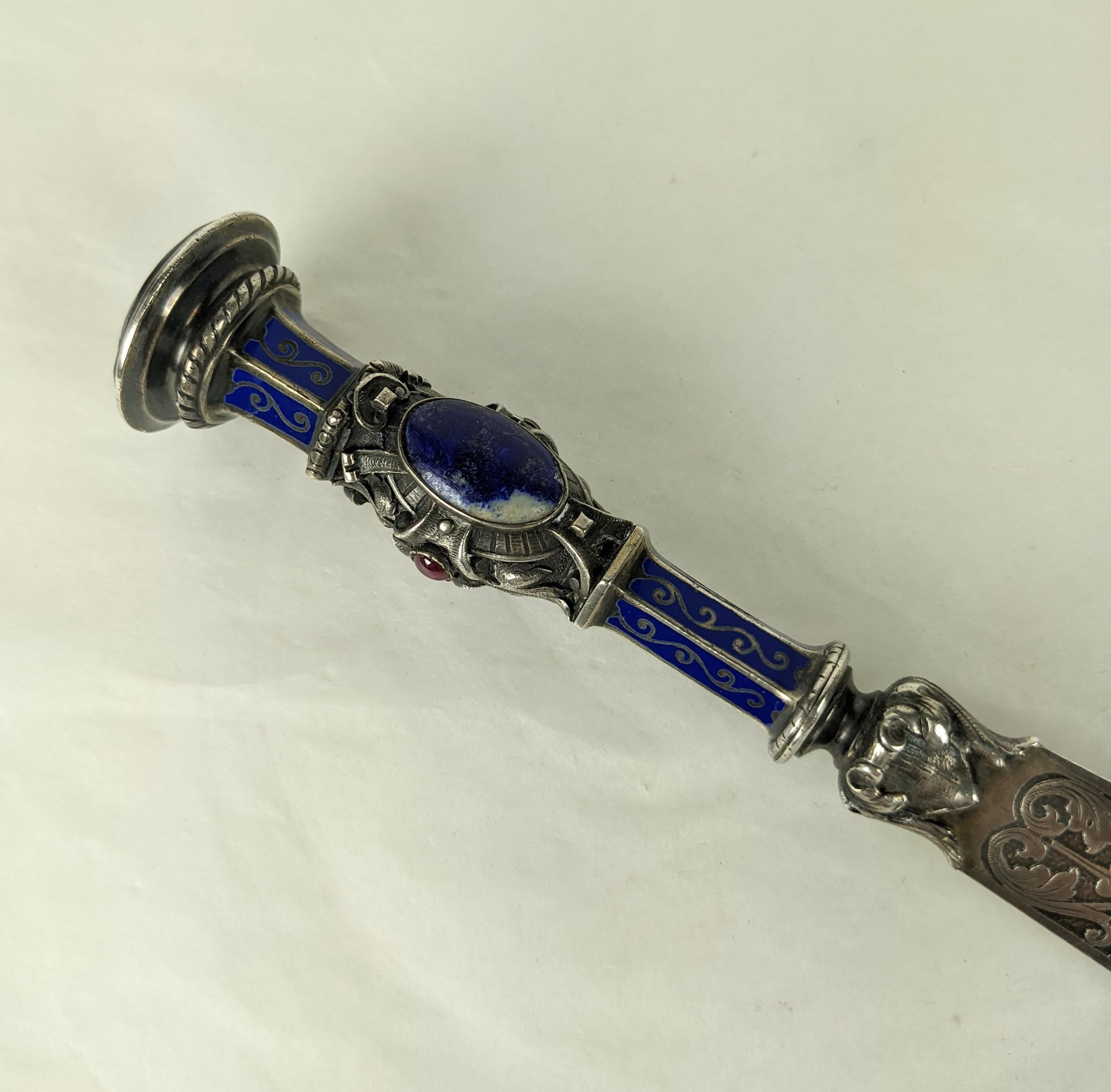 Elaborate 19th Century French Silver Lapis Letter Opener For Sale 4