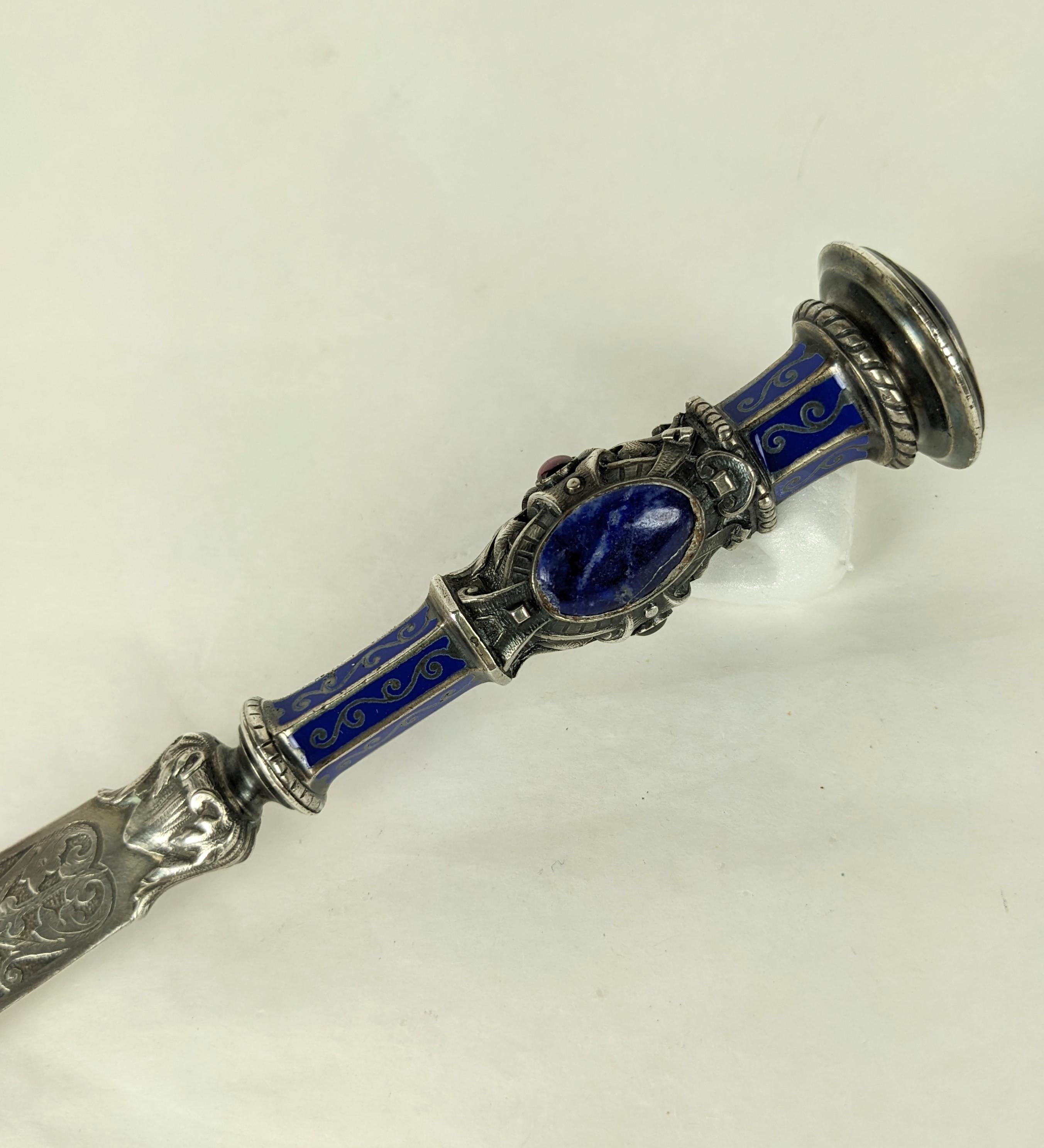 Women's or Men's Elaborate 19th Century French Silver Lapis Letter Opener For Sale