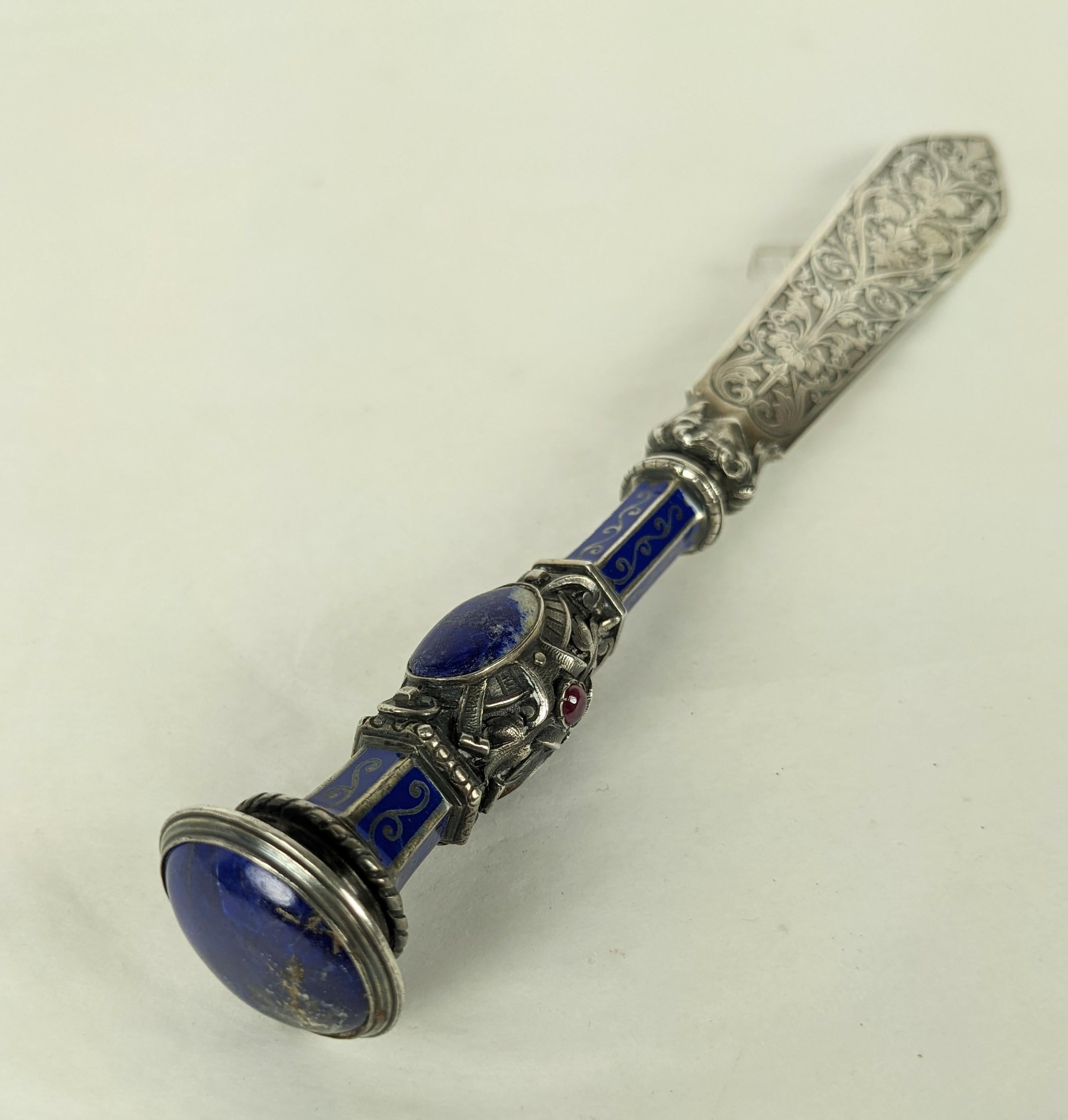 Elaborate 19th Century French Silver Lapis Letter Opener For Sale 1