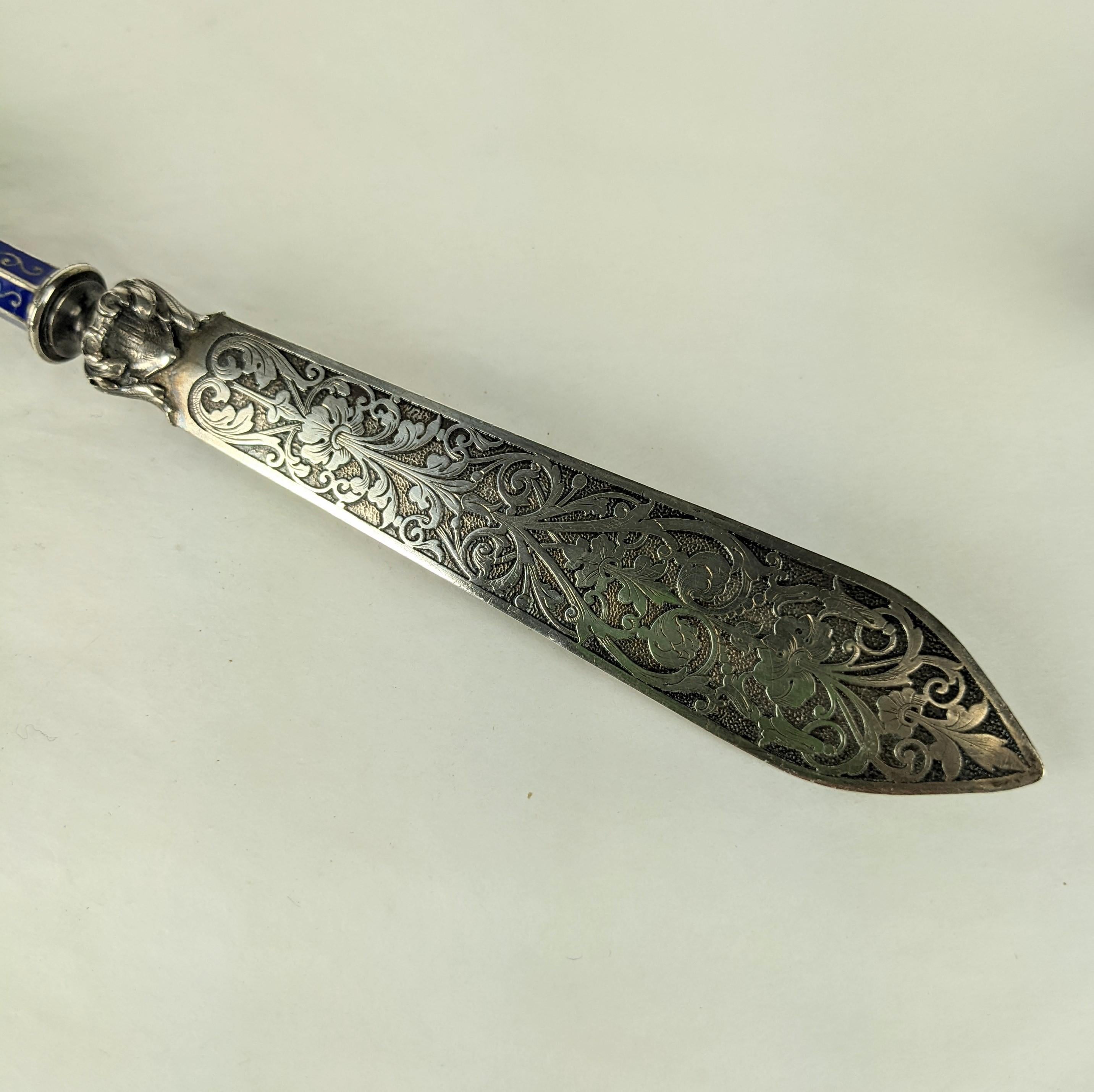 Elaborate 19th Century French Silver Lapis Letter Opener For Sale 2