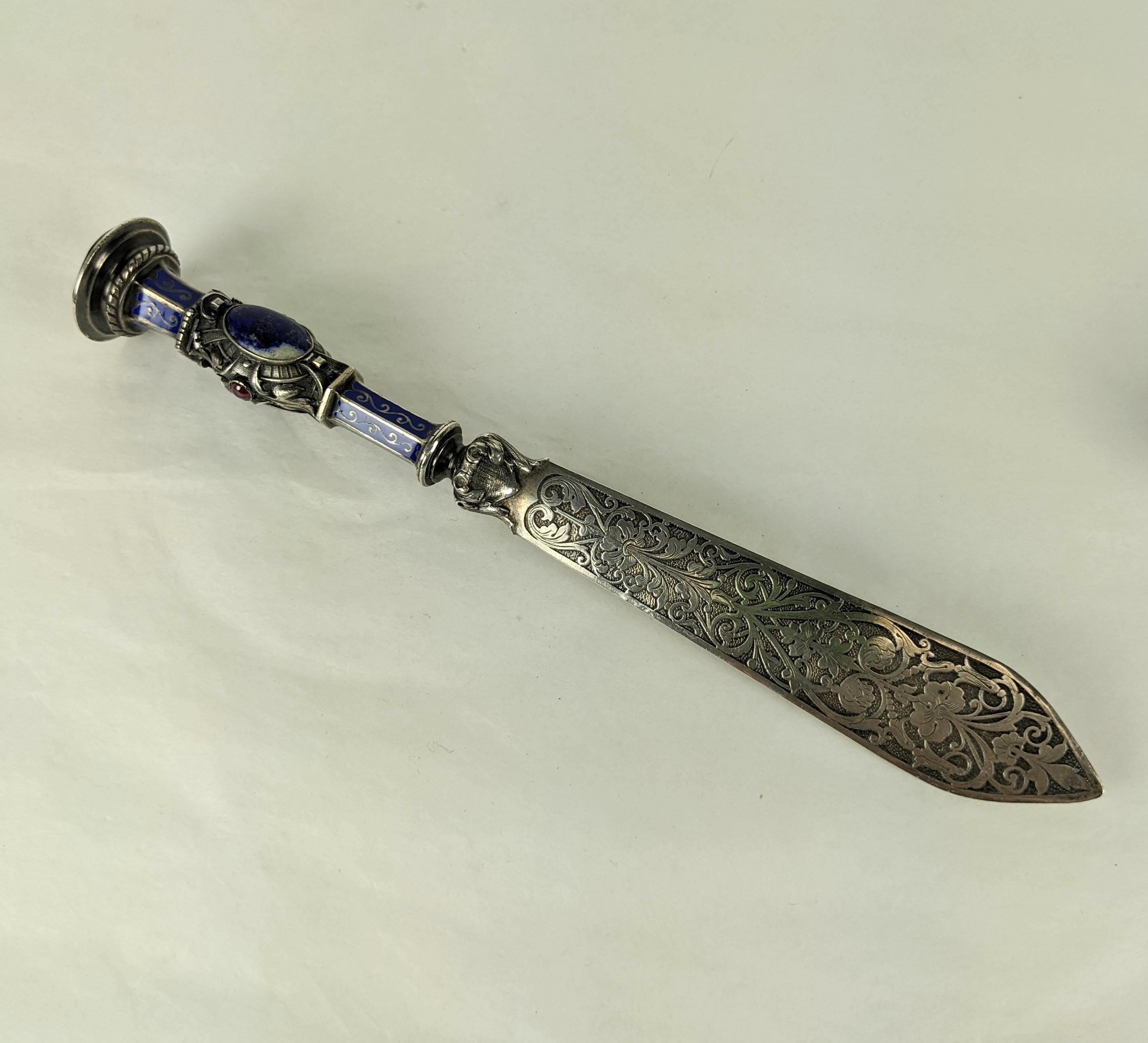 Elaborate 19th Century French Silver Lapis Letter Opener For Sale 3