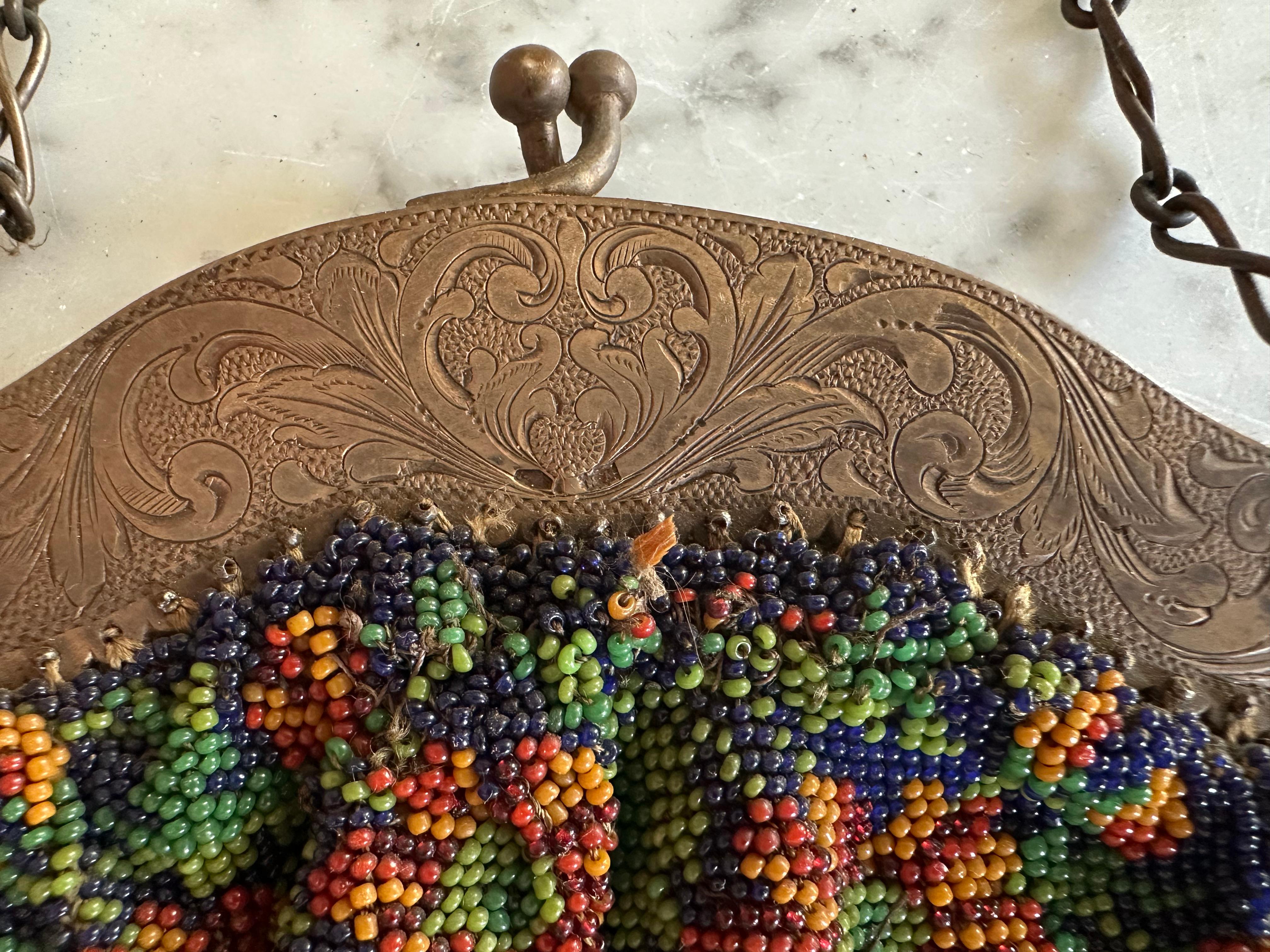 Elaborate Beaded Handbag with Cloisonné-Style Clasp, Historicism circa 1880 For Sale 5