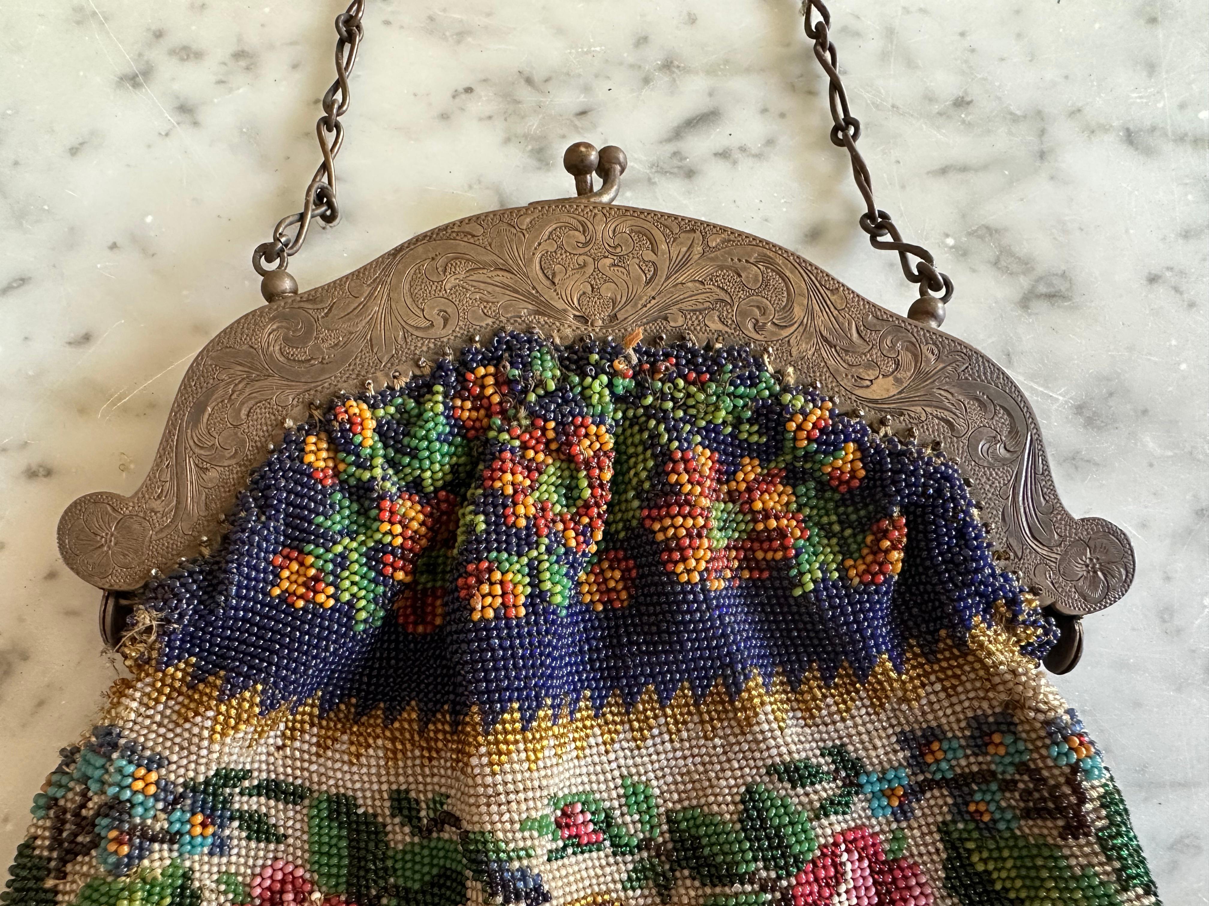 Elaborate Beaded Handbag with Cloisonné-Style Clasp, Historicism circa 1880 For Sale 6
