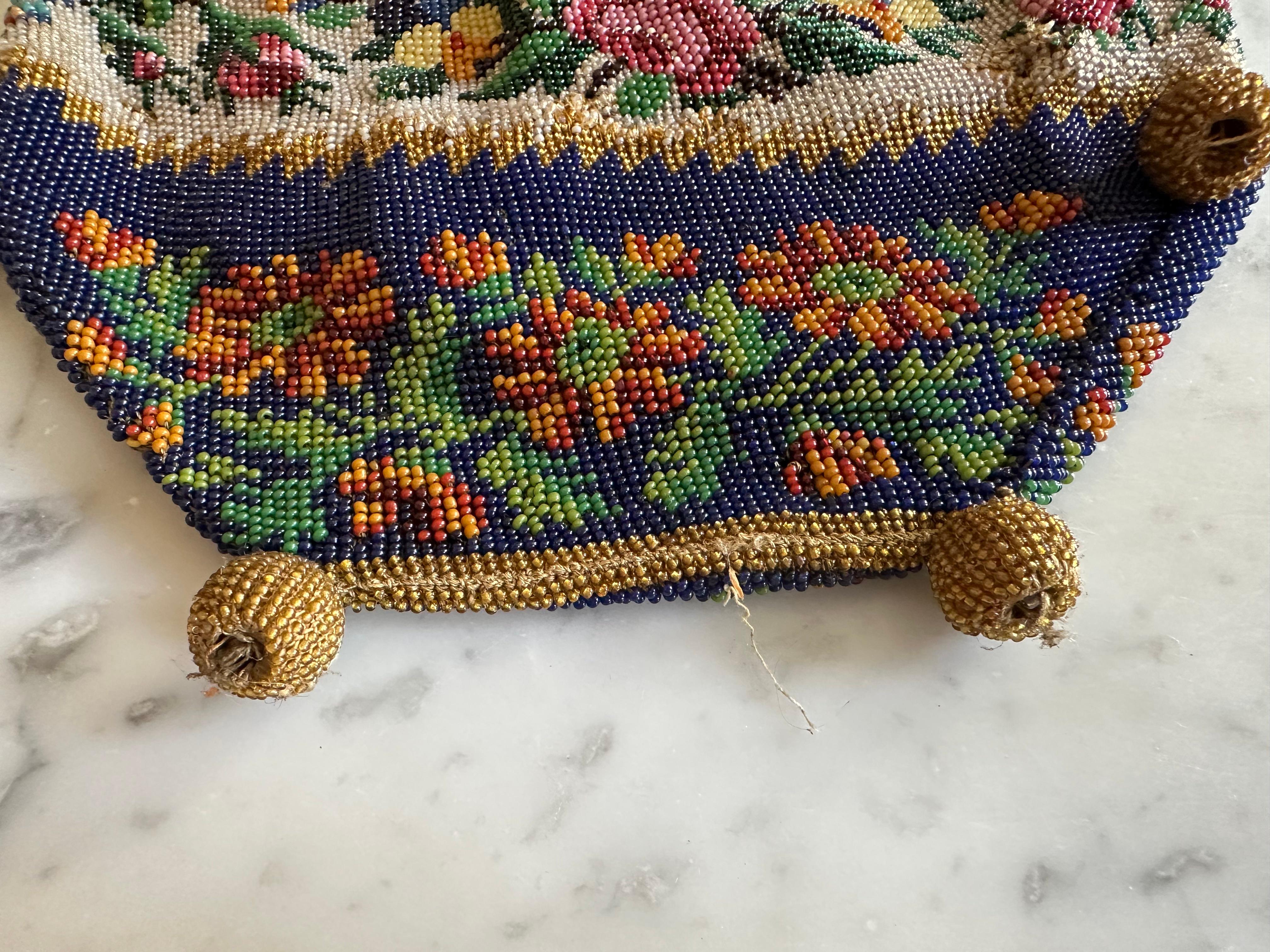 Elaborate Beaded Handbag with Cloisonné-Style Clasp, Historicism circa 1880 For Sale 1