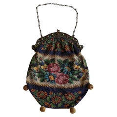 Elaborate Beaded Handbag with Cloisonné-Style Clasp, Historicism circa 1880