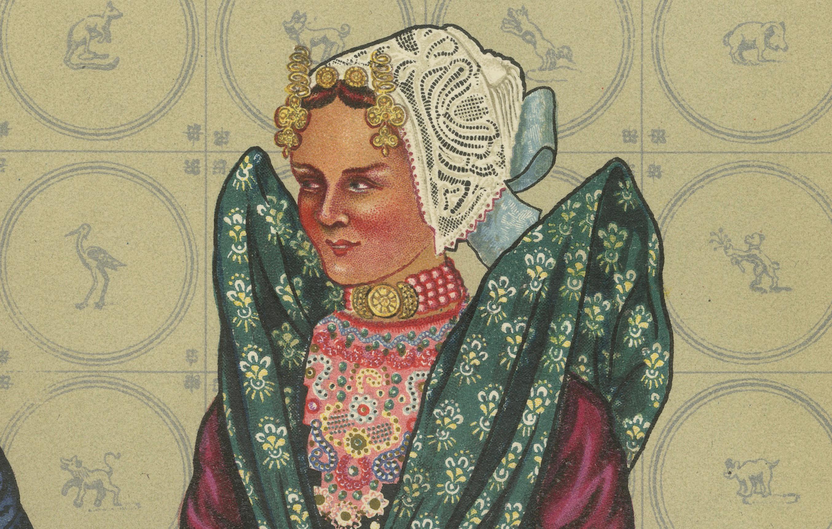 Papier Robe Axel Sunday en perles élaborées et soie à fleurs, Zeeland-Flanders 1890 en vente