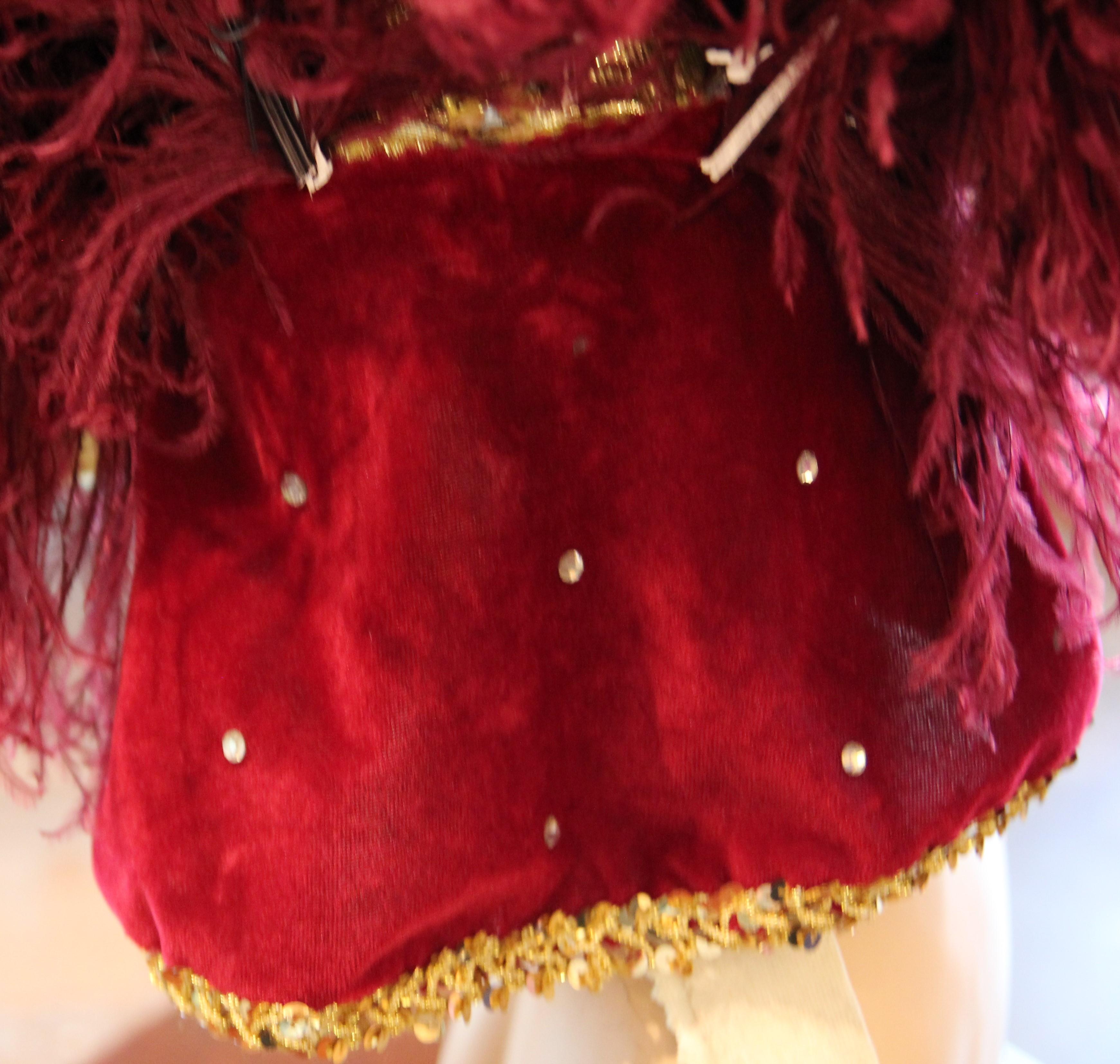 Elaborate Burgundy Red Ostrich Feather and Gold Showgirl Headdress Headpiece 1