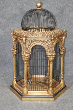 Elaborate Carved Gilded Arabesque Style Carved Parakeet Bird Cage