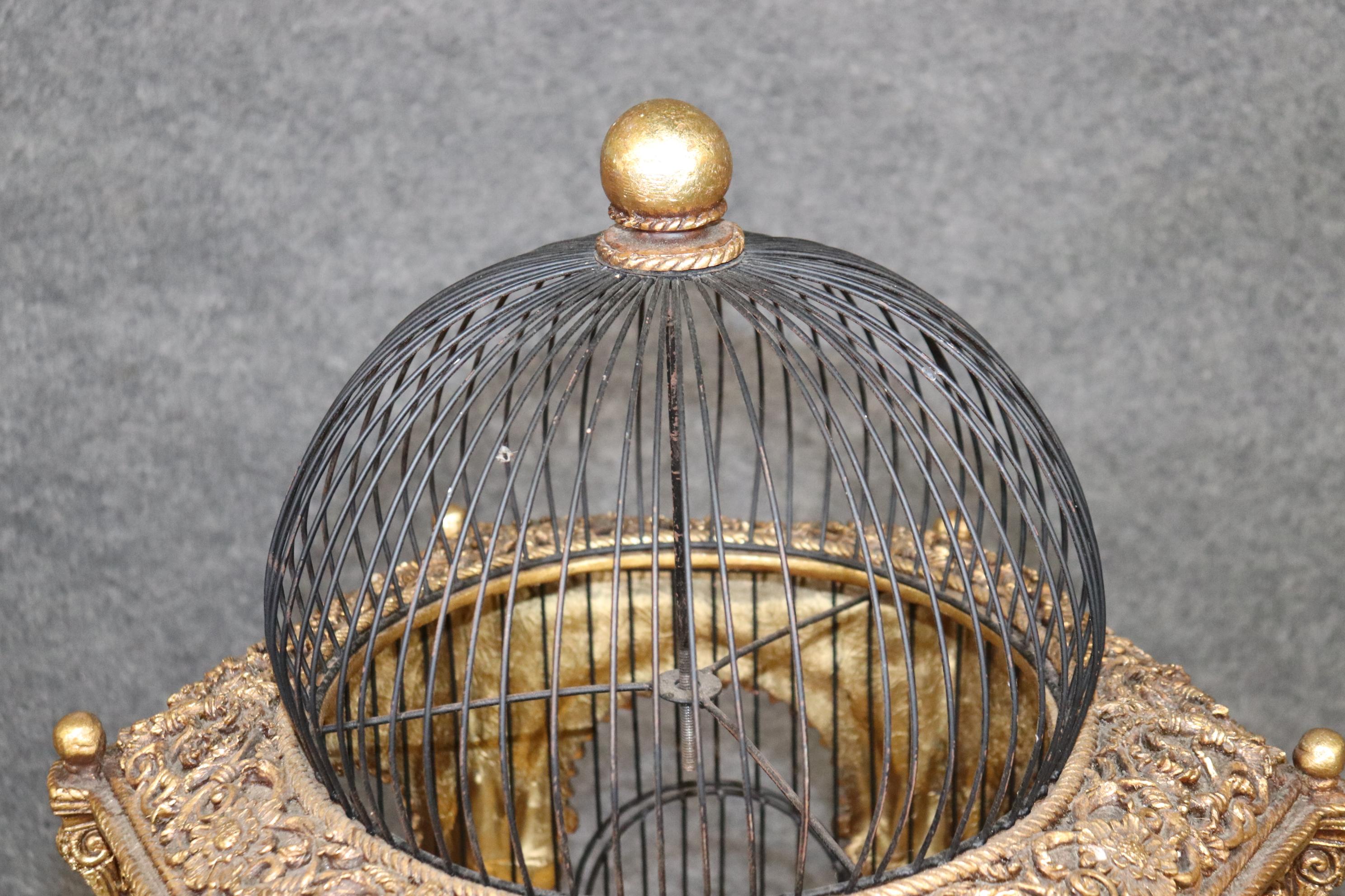 Baroque Elaborate Carved Gilded Arabesque Style Carved Parakeet Bird Cage