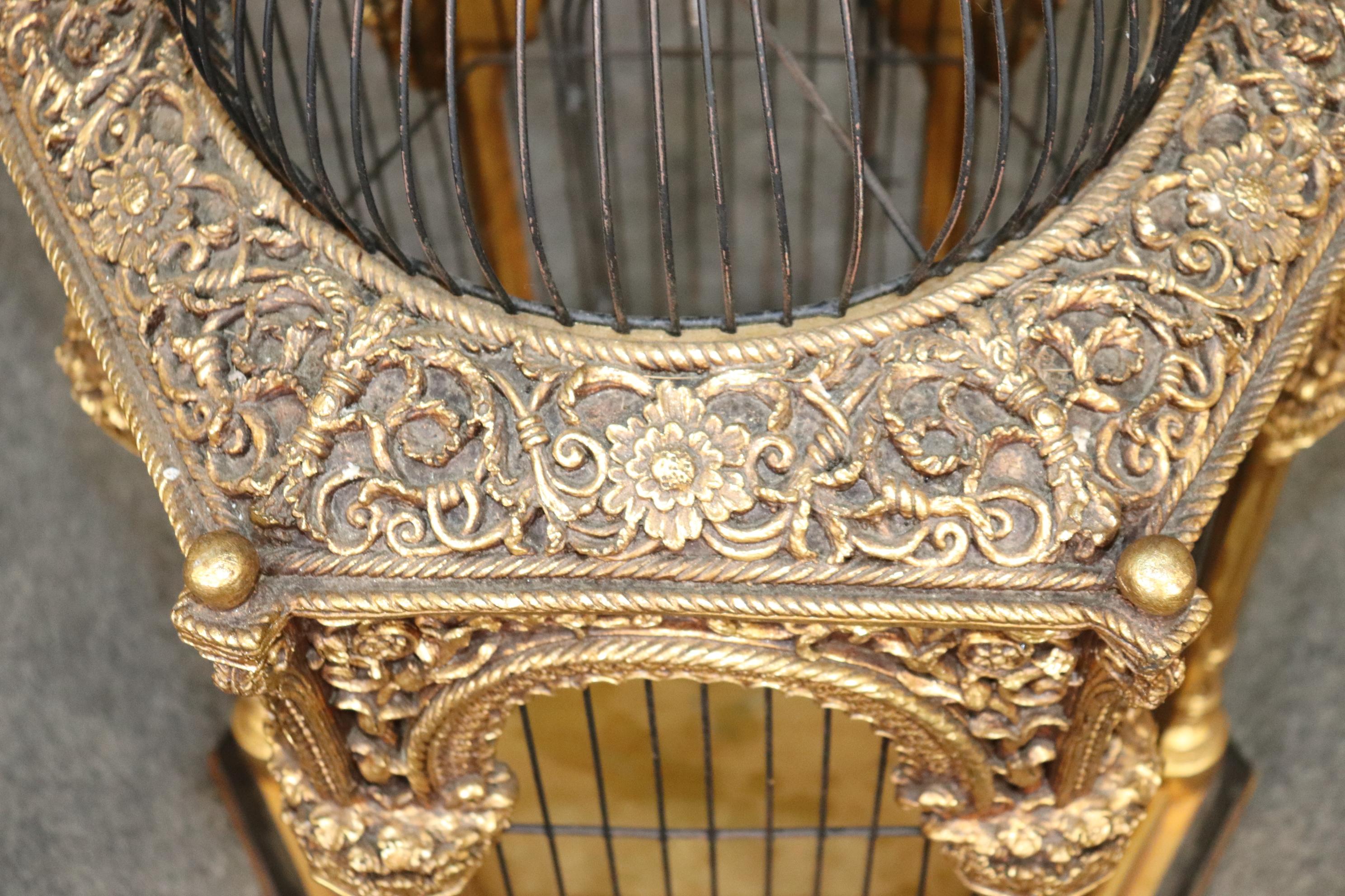 European Elaborate Carved Gilded Arabesque Style Carved Parakeet Bird Cage