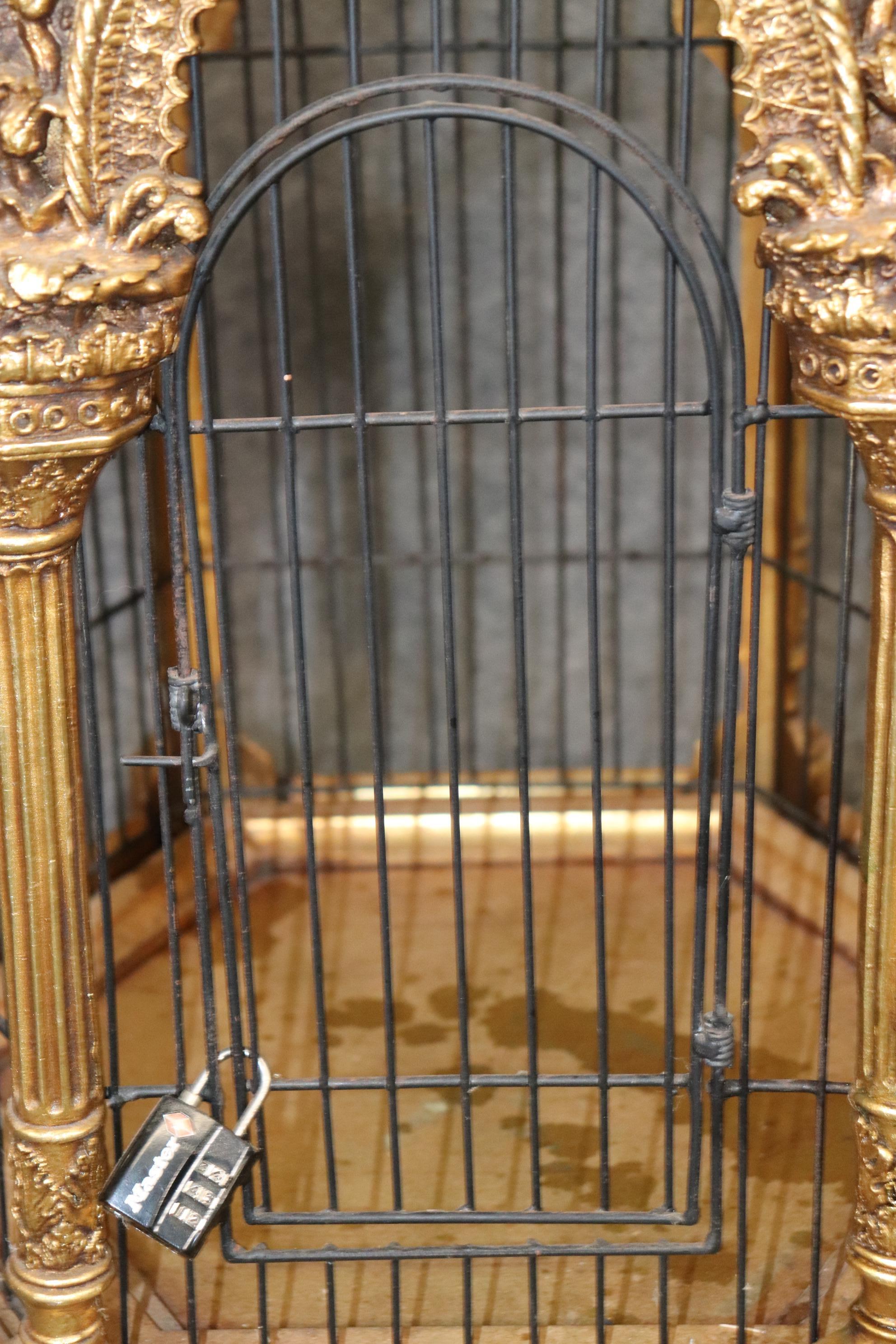 Metal Elaborate Carved Gilded Arabesque Style Carved Parakeet Bird Cage