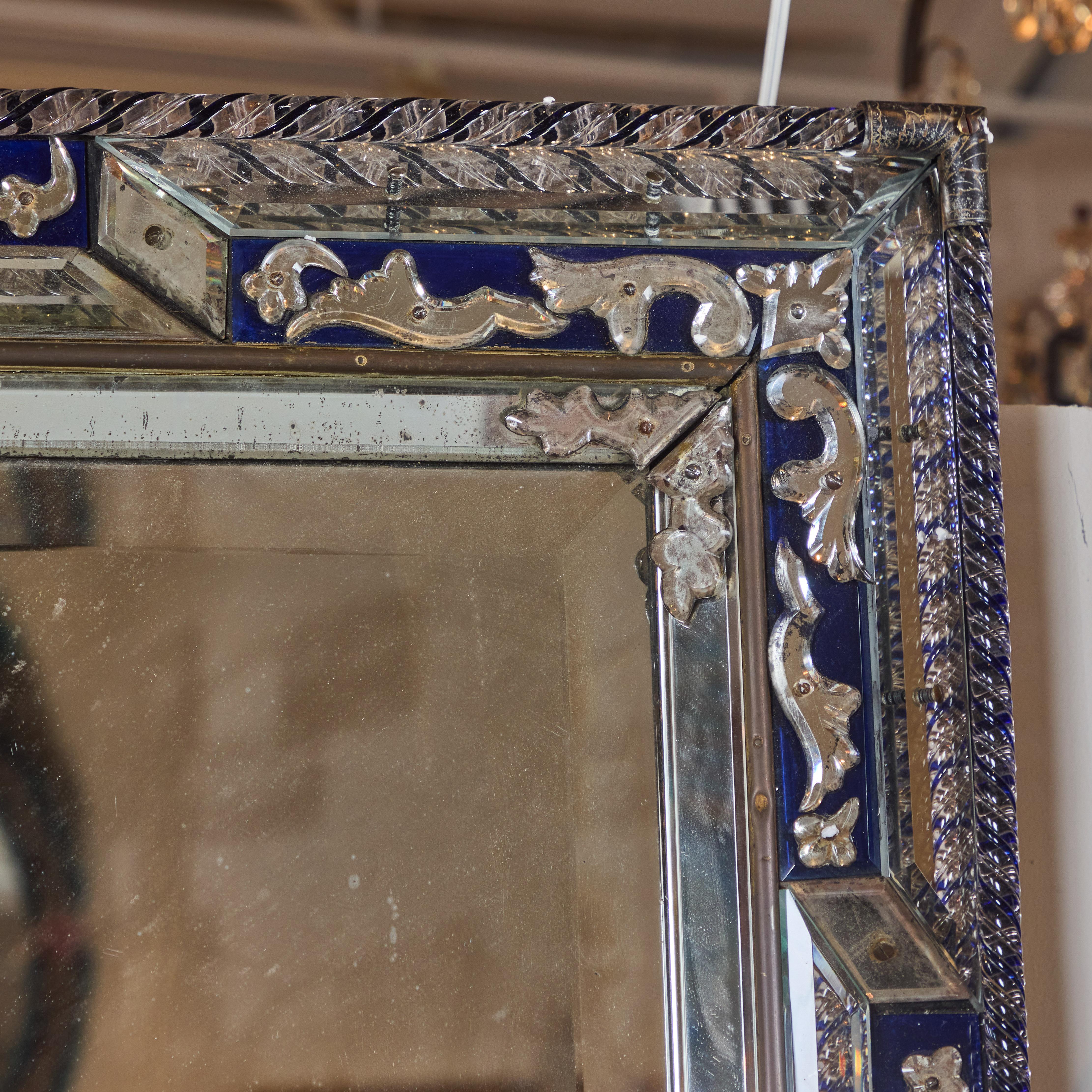 Italian Elaborate Cobalt Blue Mirror For Sale