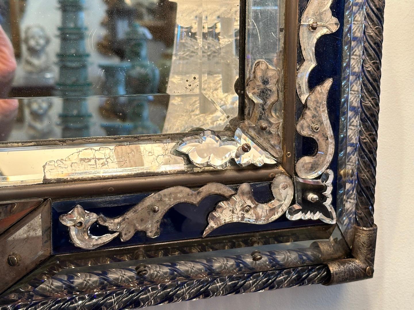 Early 19th Century Elaborate Cobalt Blue Mirror For Sale