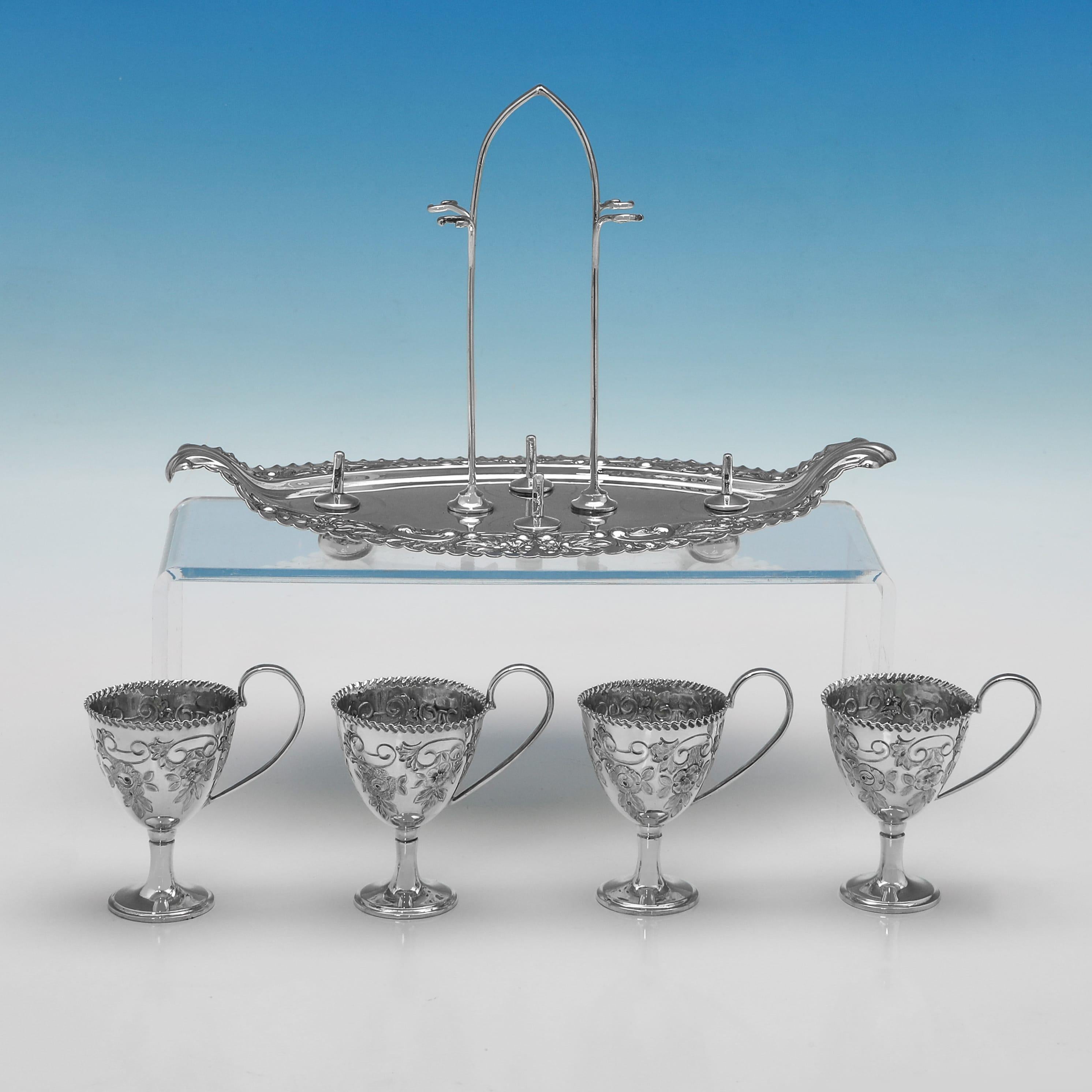 English Elaborate Edwardian Antique Sterling Silver Egg Cruet by Walker & Hall, 1903 For Sale