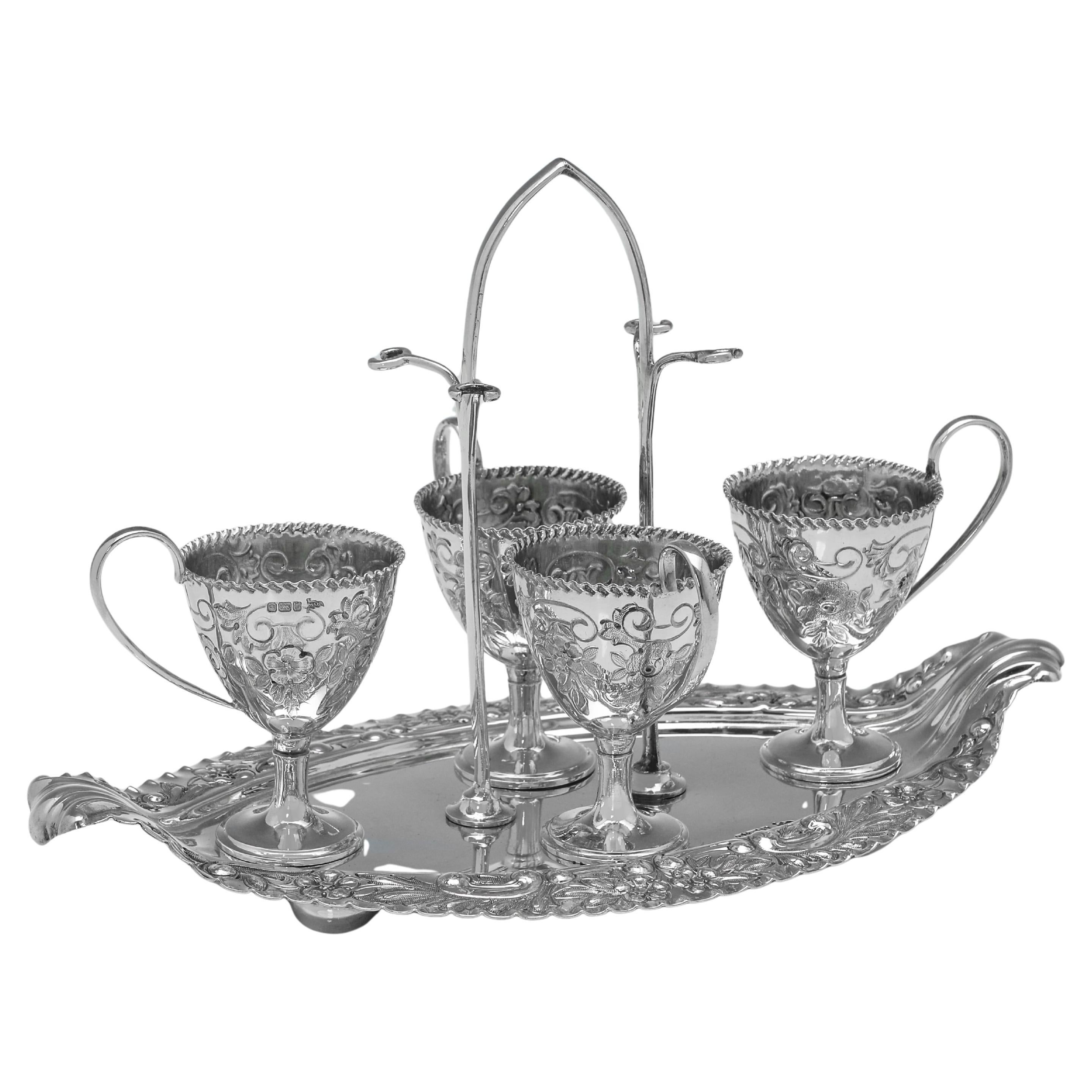 Elaborate Edwardian Antique Sterling Silver Egg Cruet by Walker 
Hall, 1903 For Sale