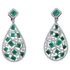 Elaborate Emerald and Diamond Drop Earrings