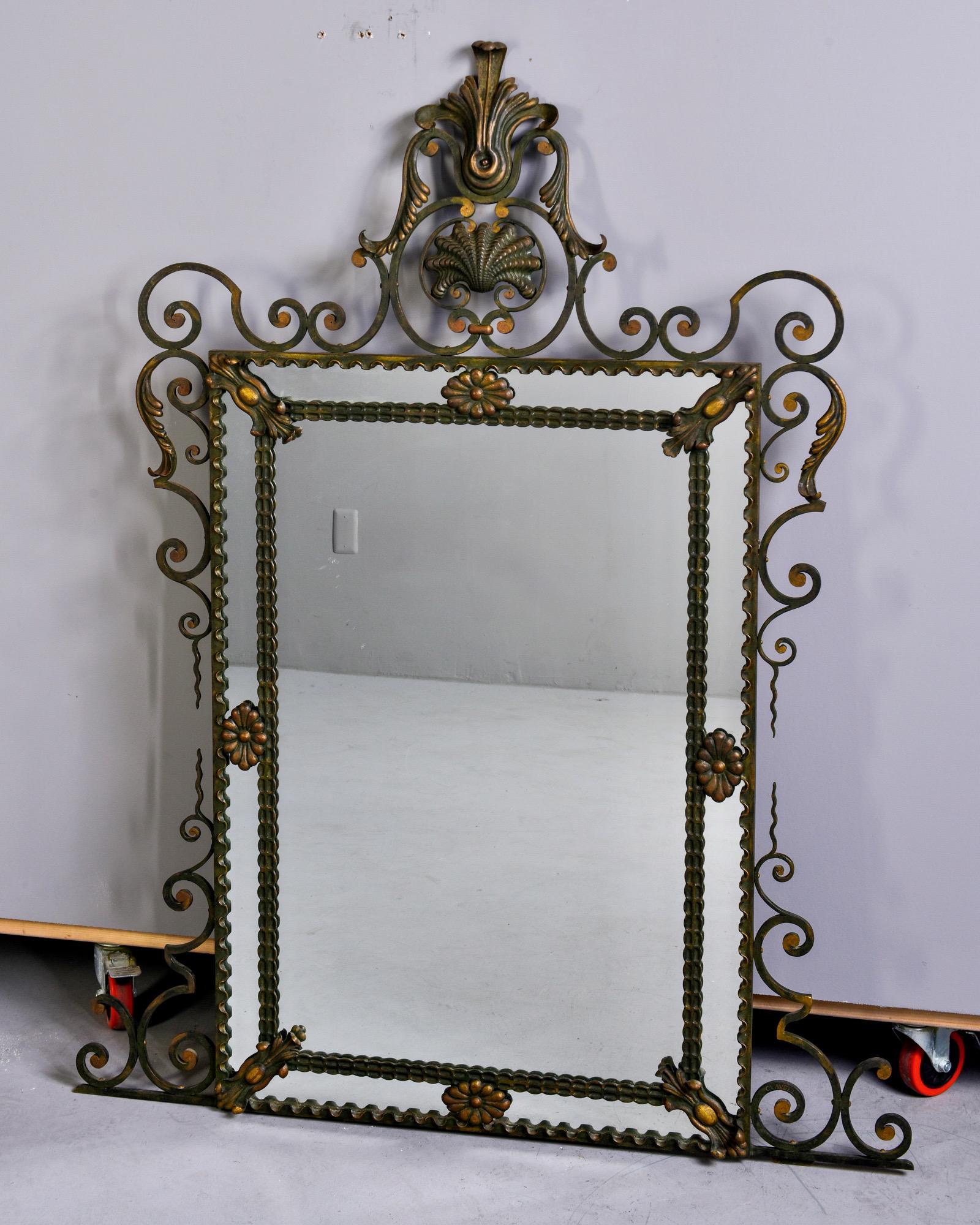 Elaborate French Iron Framed Mirror with Painted and Gilded Finish In Good Condition In Troy, MI