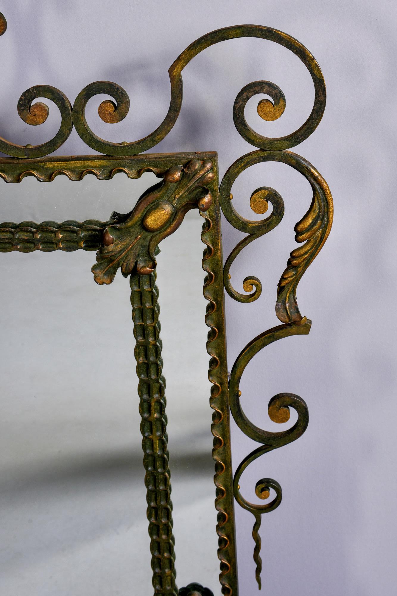 Elaborate French Iron Framed Mirror with Painted and Gilded Finish 3