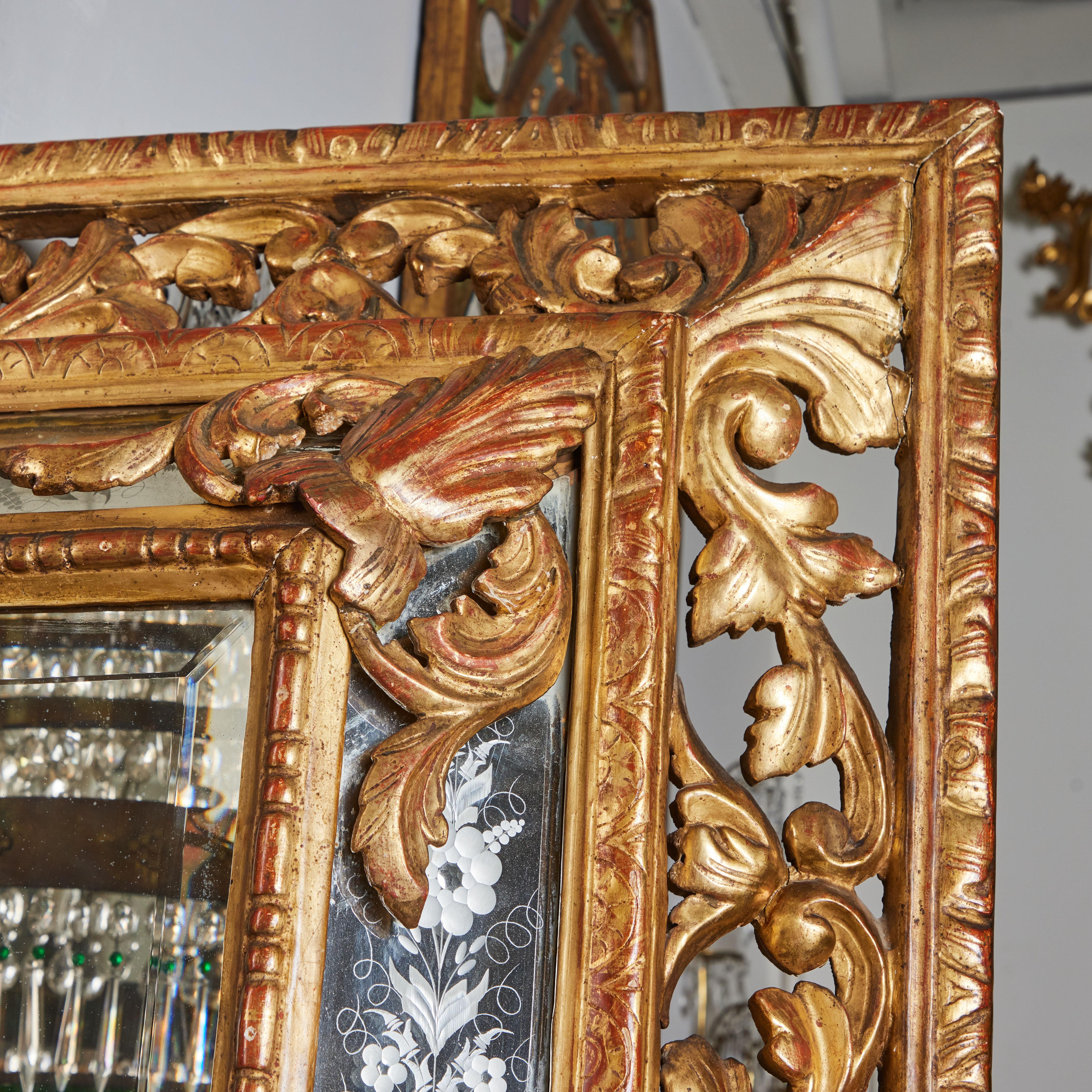 Elaborate Gilded and Etched Stepped Mirror In Good Condition For Sale In Newport Beach, CA
