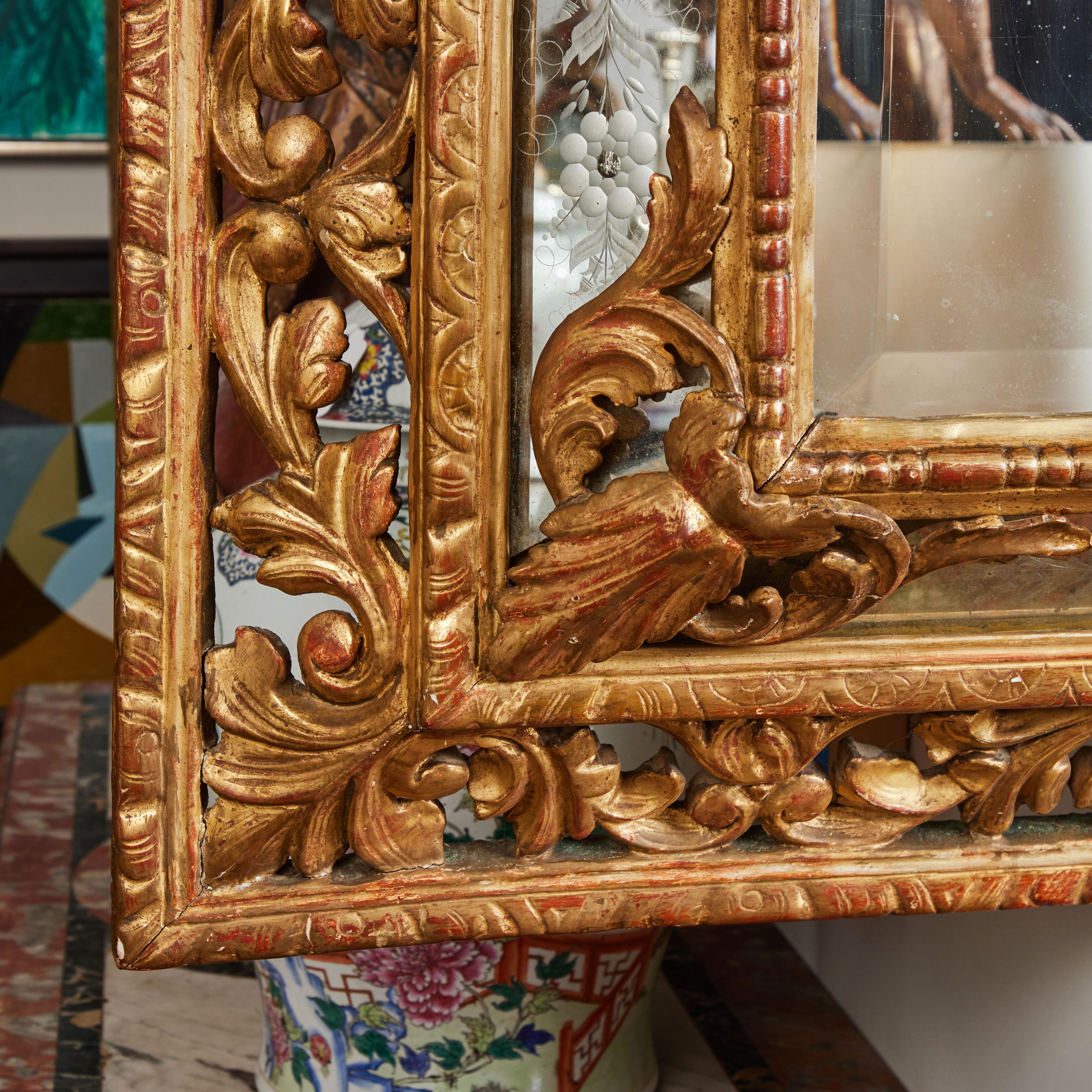19th Century Elaborate Gilded and Etched Stepped Mirror For Sale