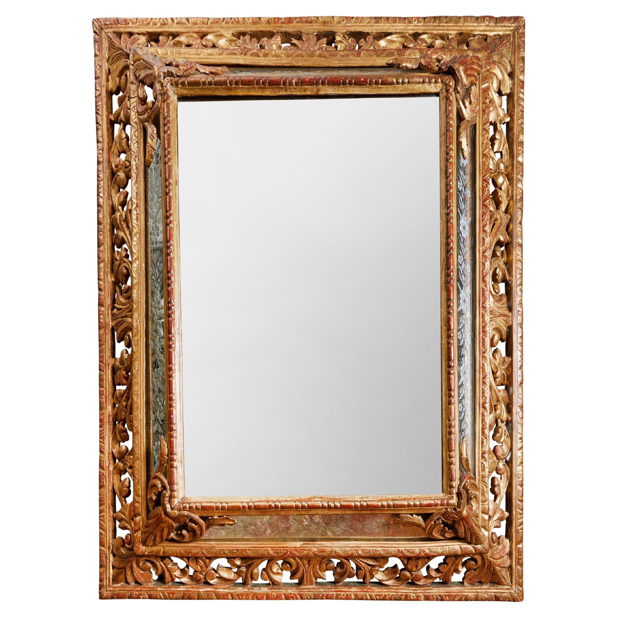 Elaborate Gilded and Etched Stepped Mirror For Sale