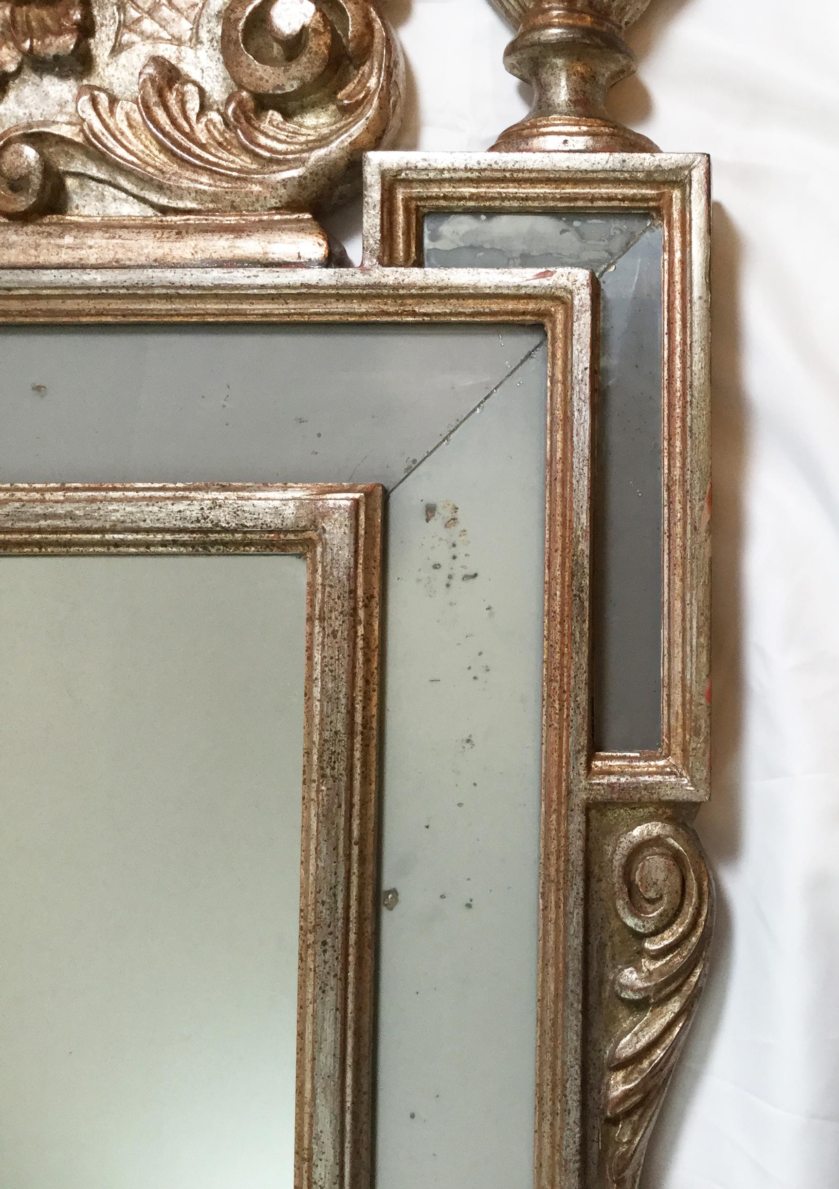 Rococo Elaborate Silver Giltwood Mirror with Églomisé Inserts