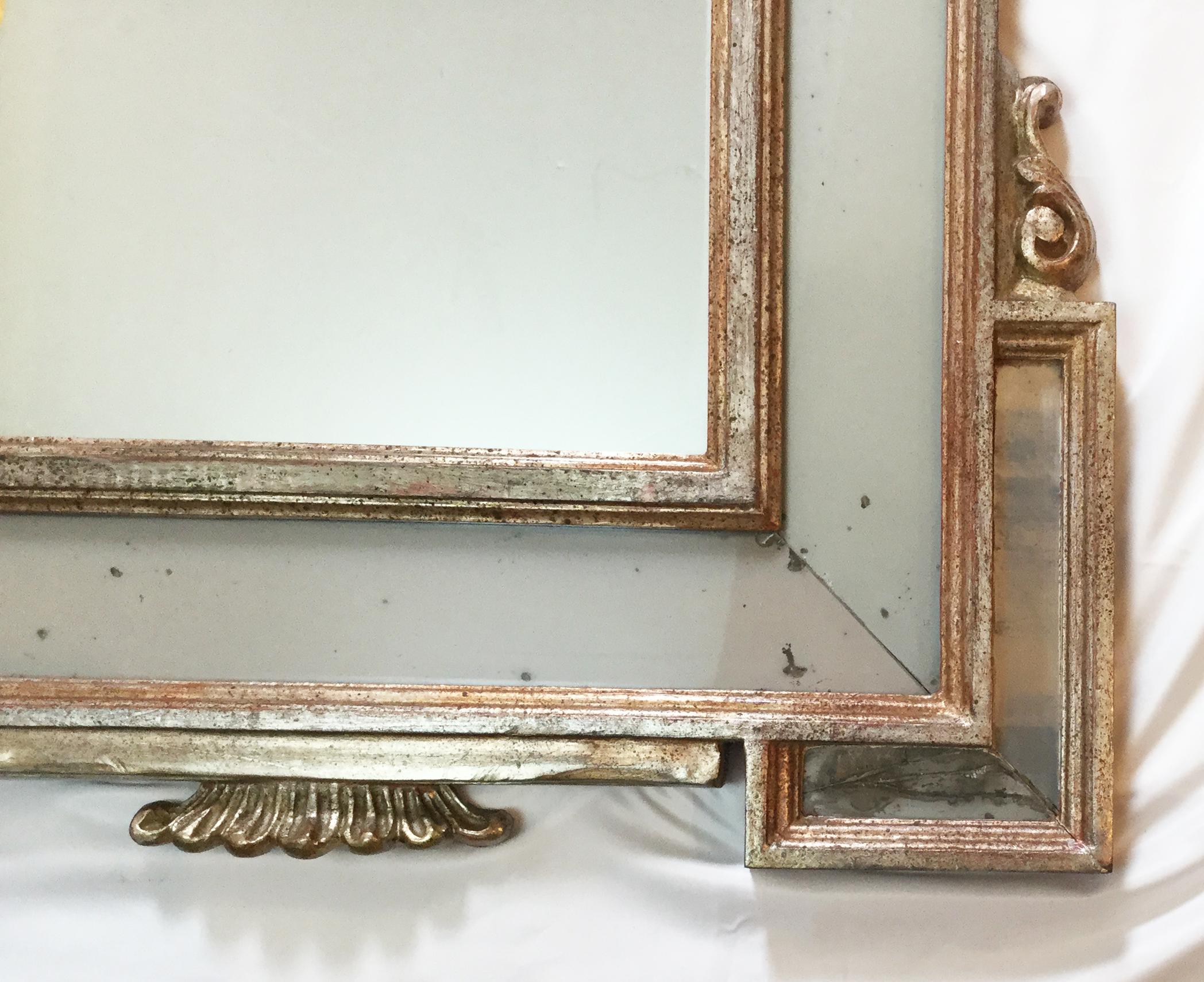 Italian Elaborate Silver Giltwood Mirror with Églomisé Inserts