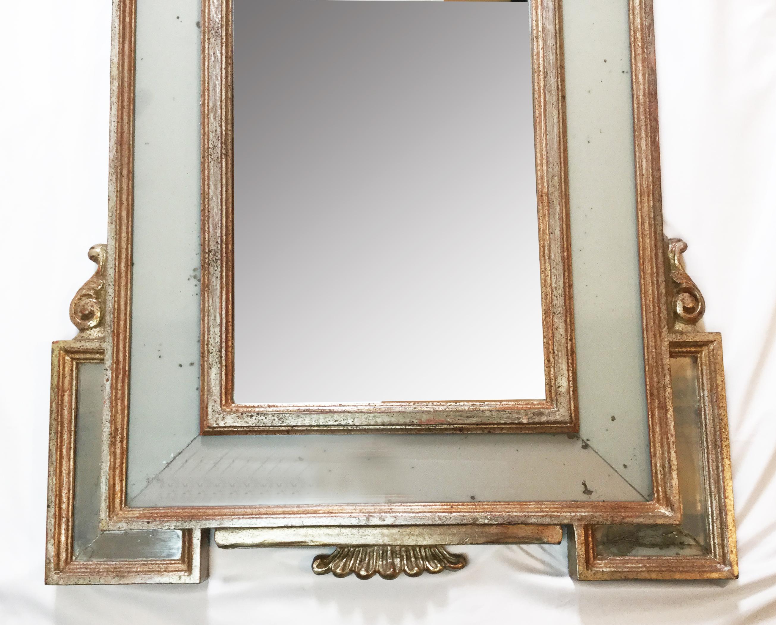 20th Century Elaborate Silver Giltwood Mirror with Églomisé Inserts