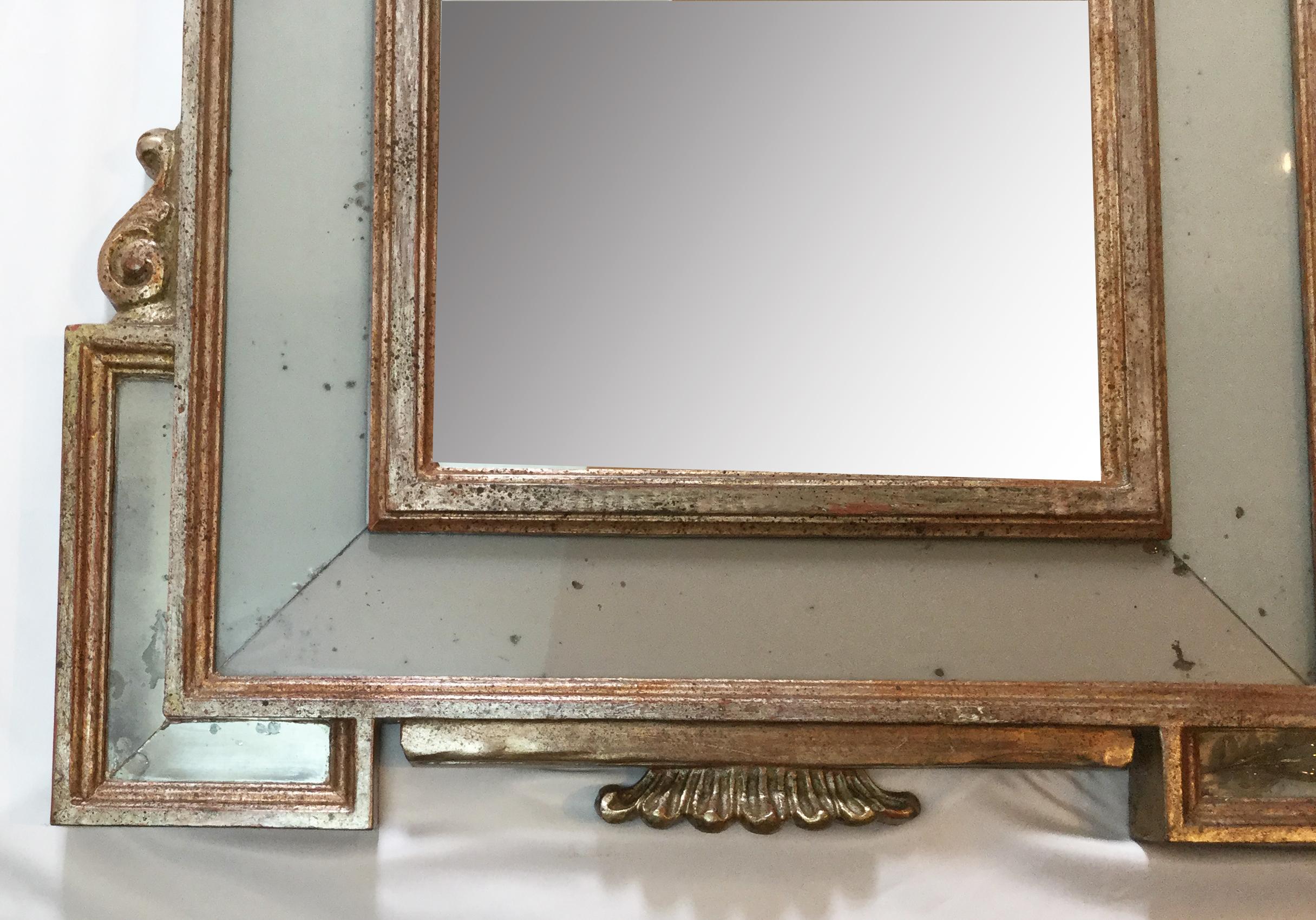 Elaborate Silver Giltwood Mirror with Églomisé Inserts 1