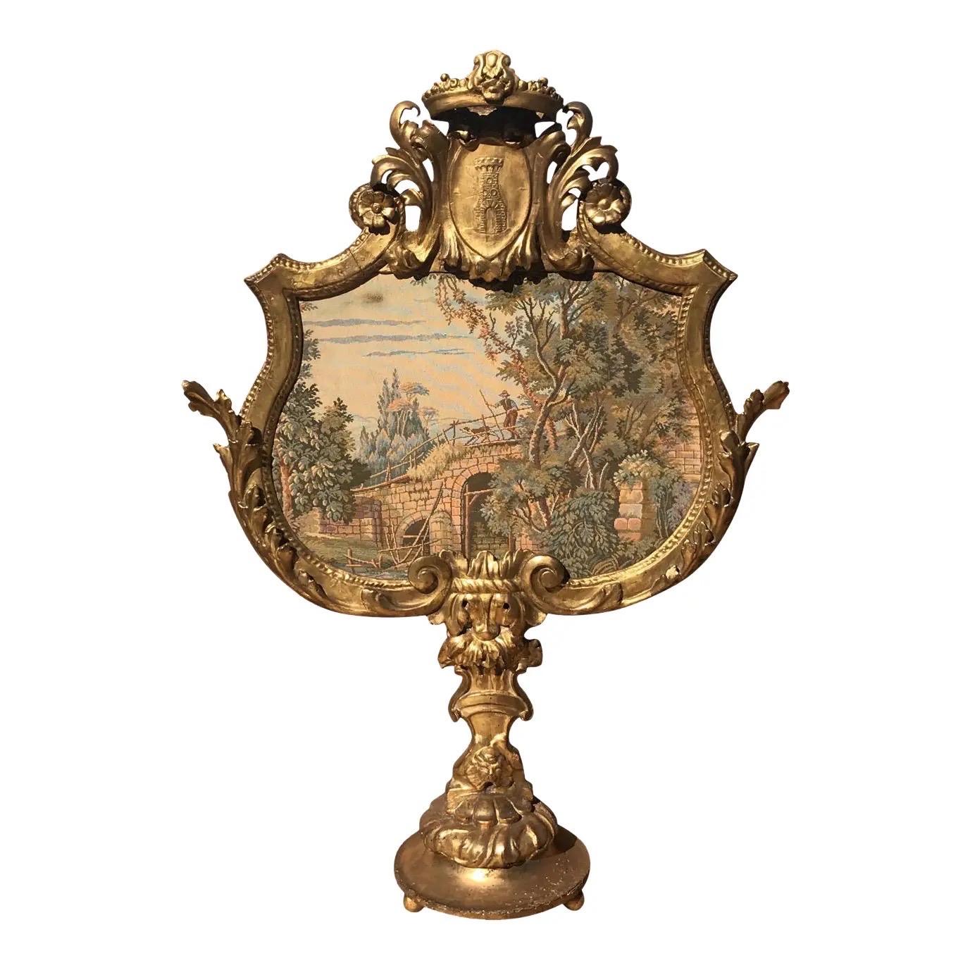 Elaborate Italian Carved Giltwood Fireplace Screen For Sale