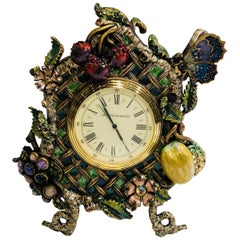 Elaborate Jay Strongwater English Garden Jeweled Enamel Fruit Trellis Clock