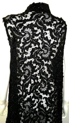Elaborate Lace and Sheer Dress - 1970's - Black / Silver