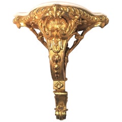 Elaborate Oversized Giltwood Corner Bracket with Marble Top