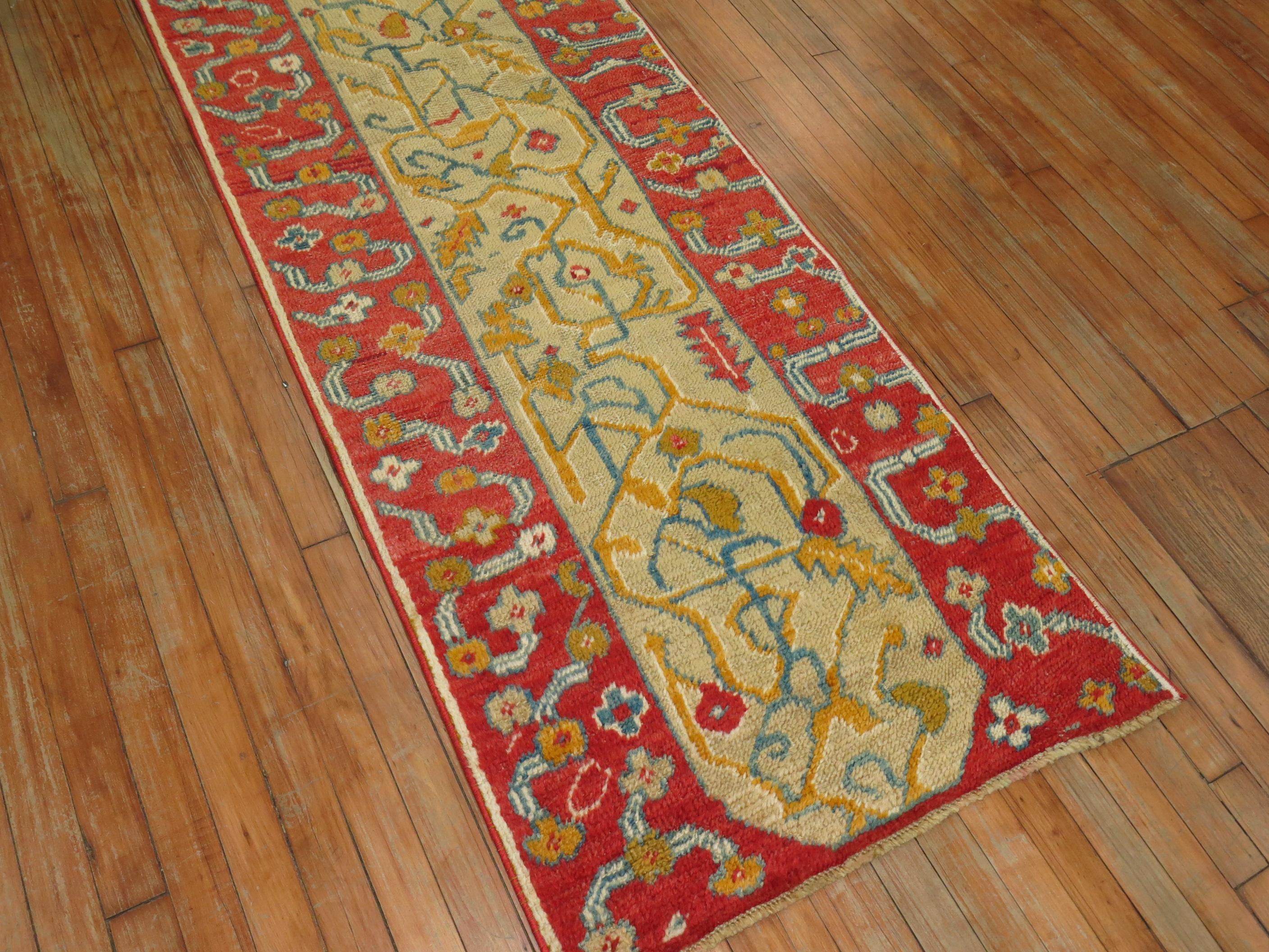 Hand-Knotted Elaborate Pair of Antique 20th Century Wool Turkish Oushak Runners