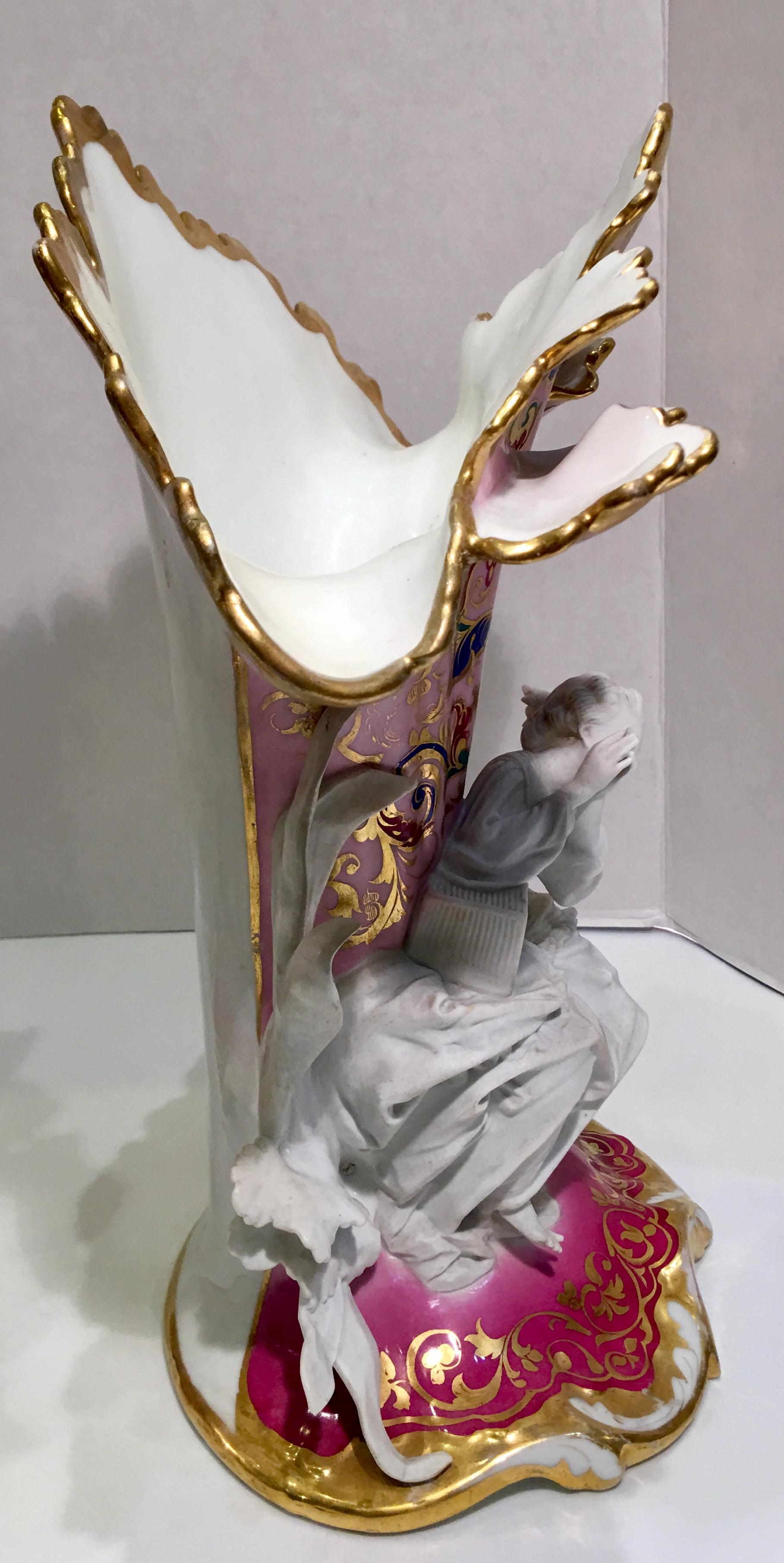 Elaborate Pair of French Old Paris Antique Porcelain and Bisque Rococo Vases 3