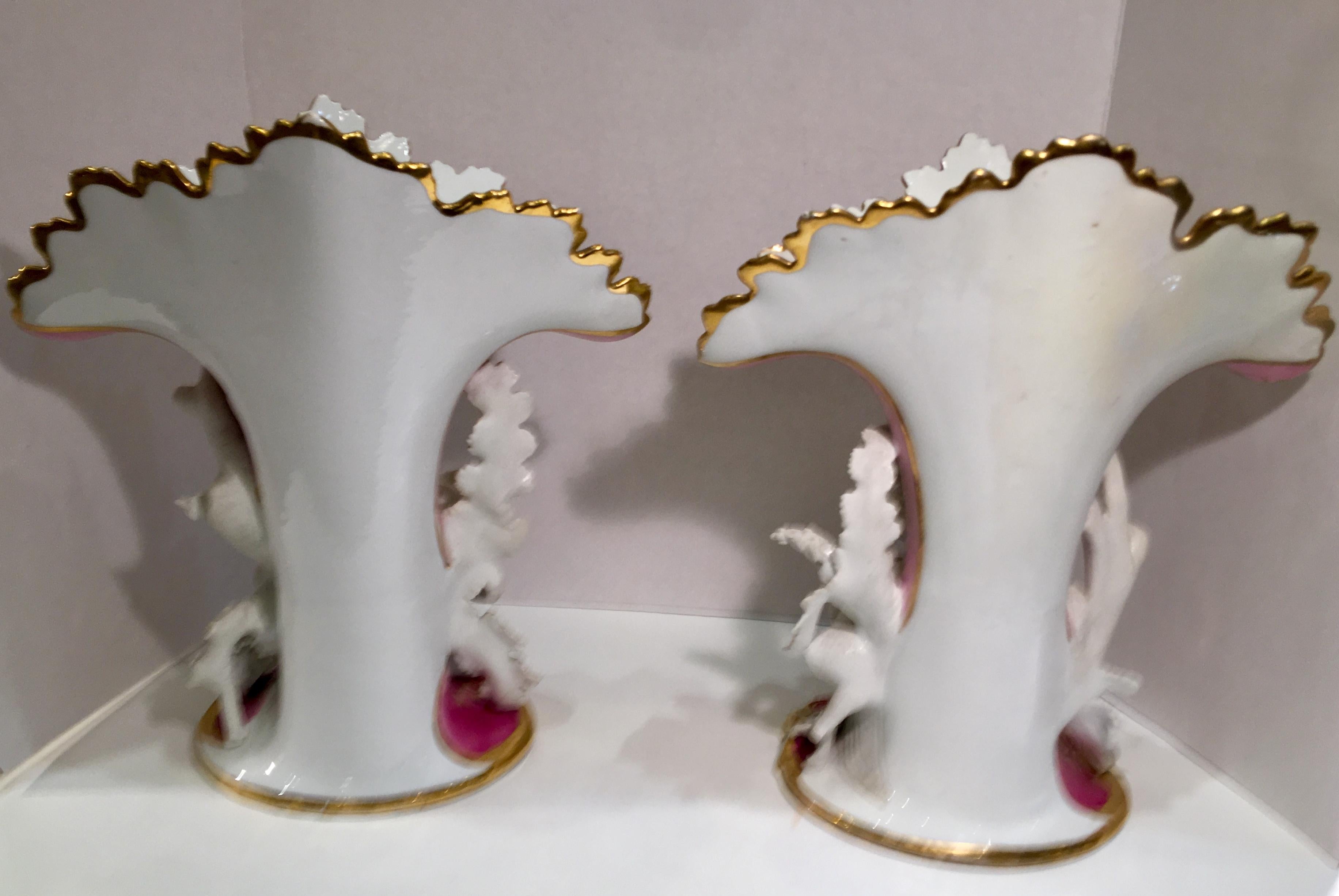Elaborate Pair of French Old Paris Antique Porcelain and Bisque Rococo Vases For Sale 6