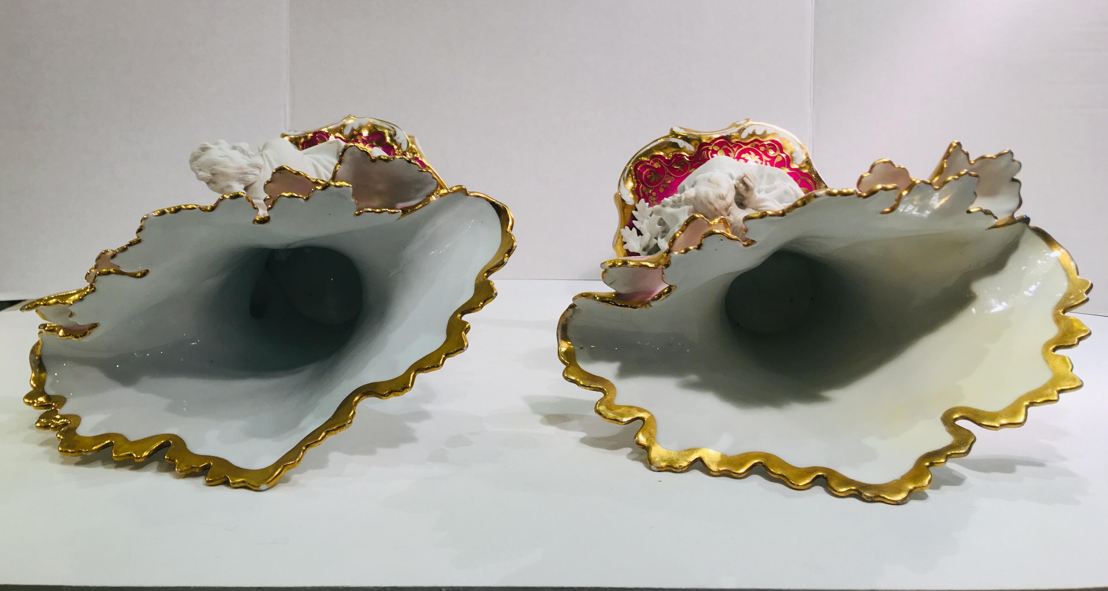 Elaborate Pair of French Old Paris Antique Porcelain and Bisque Rococo Vases 7
