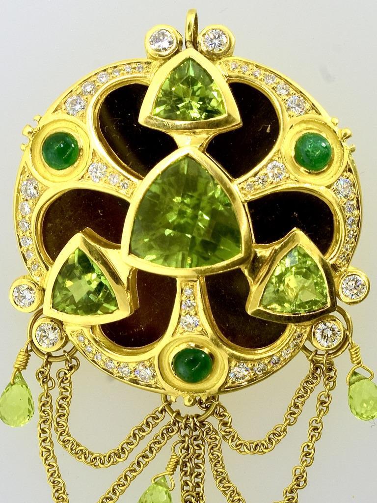 Elaborate Peridot, Emerald & Diamond Gold Pendant Contemporary Necklace & Brooch 6