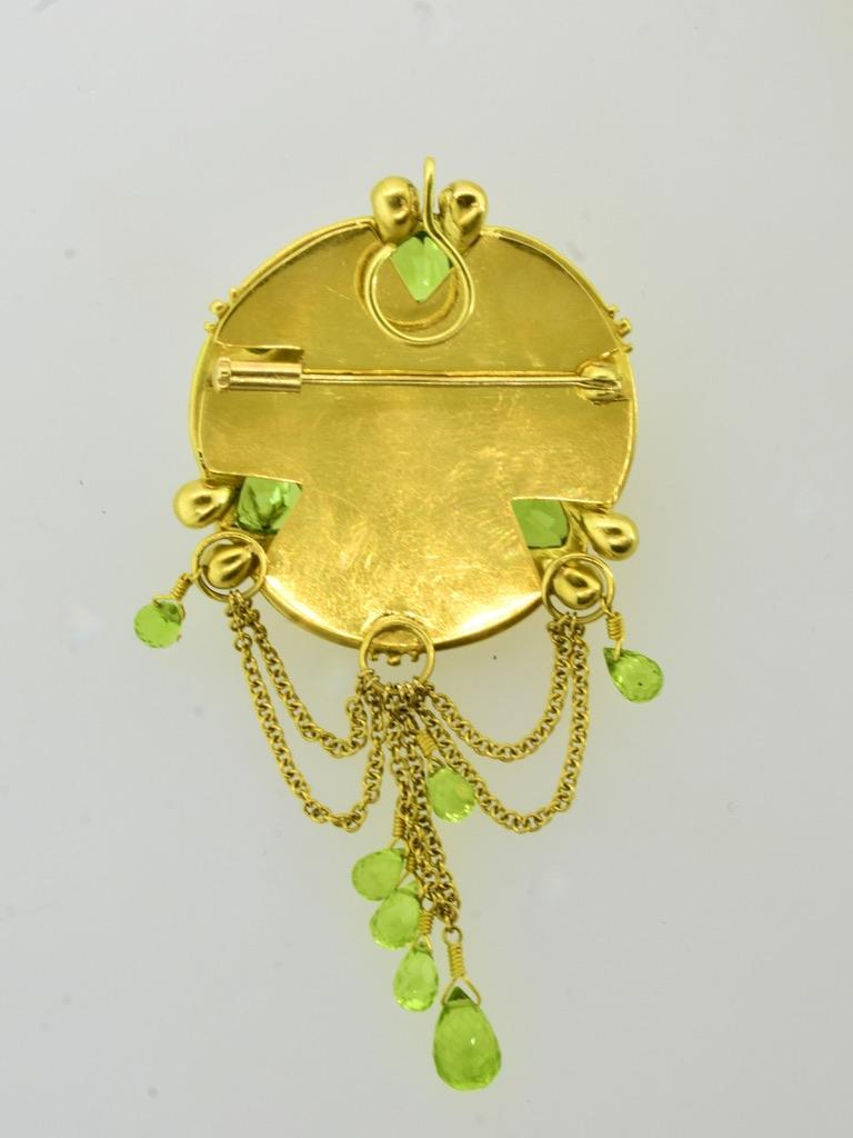 Elaborate Peridot, Emerald & Diamond Gold Pendant Contemporary Necklace & Brooch 14