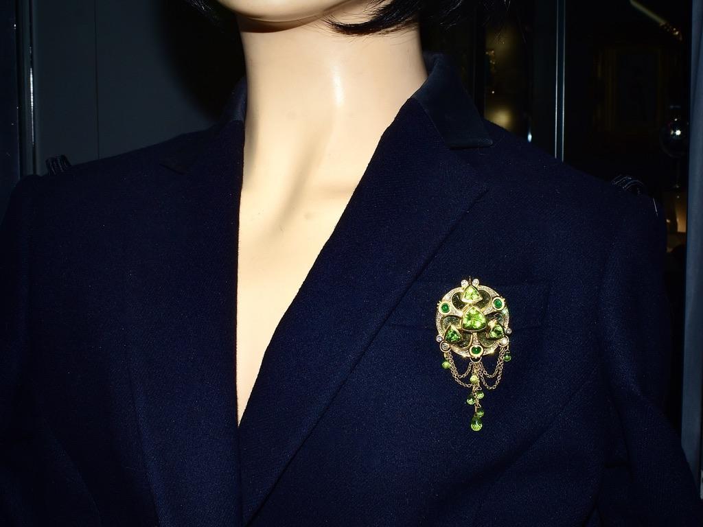 Elaborate Peridot, Emerald & Diamond Gold Pendant Contemporary Necklace & Brooch 2