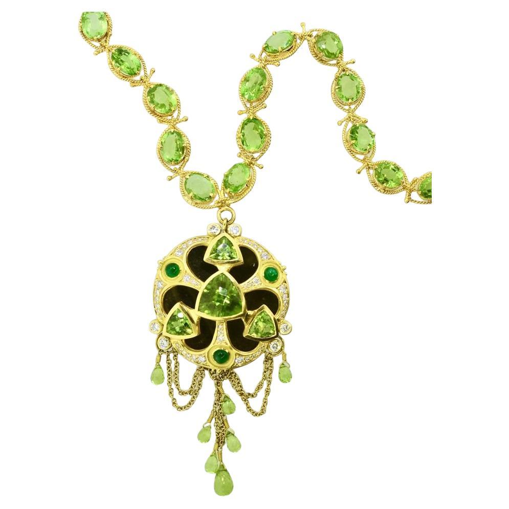 Elaborate Peridot, Emerald & Diamond Gold Pendant Contemporary Necklace & Brooch