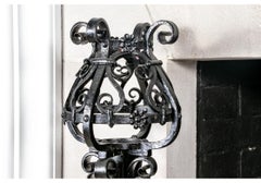 Elaborate Scrolled  Set Of Andirons, Log Holder And Fire Tools