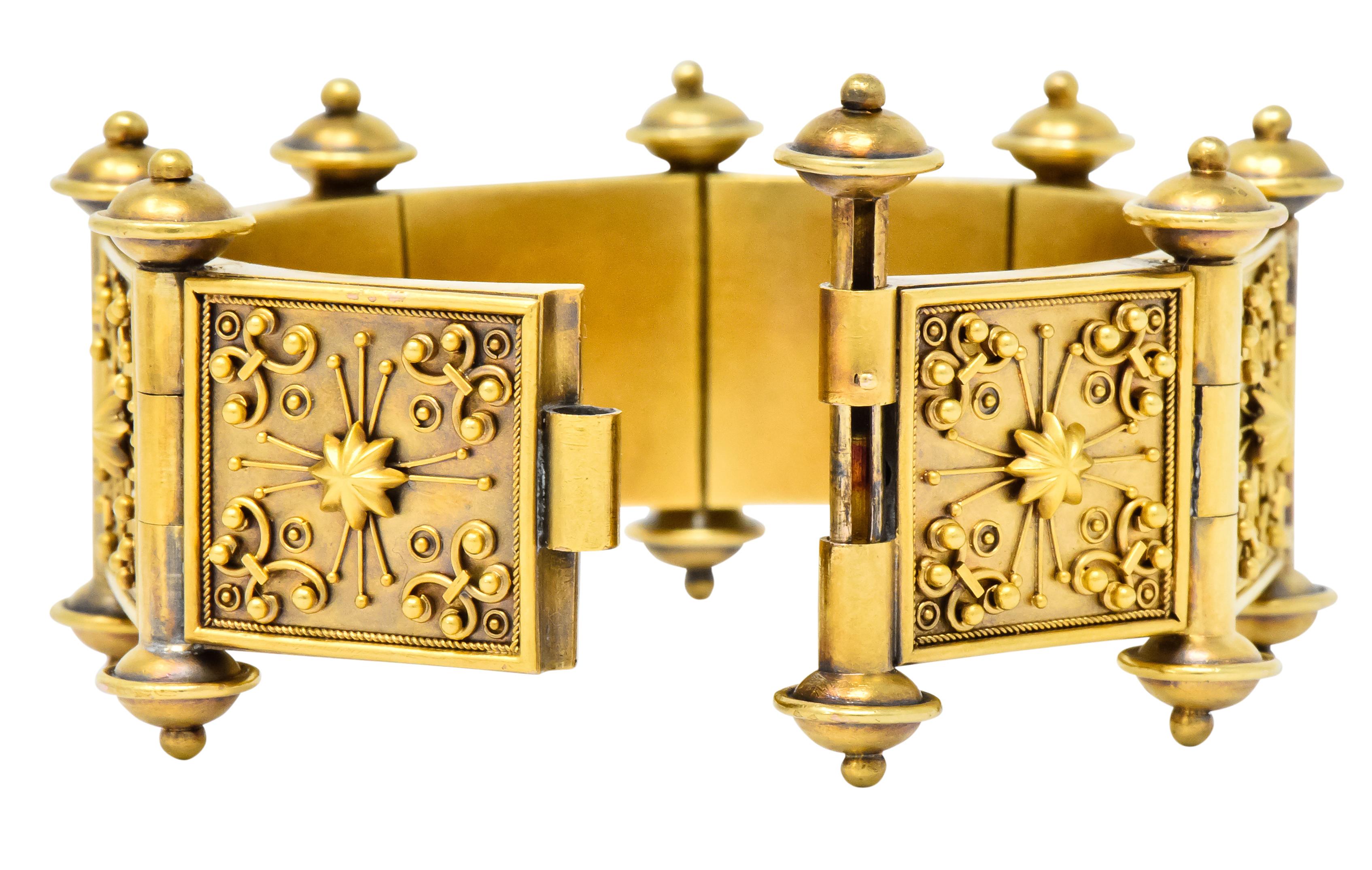 Elaborate Victorian Etruscan Revival 14 Karat Gold Bracelet In Excellent Condition In Philadelphia, PA