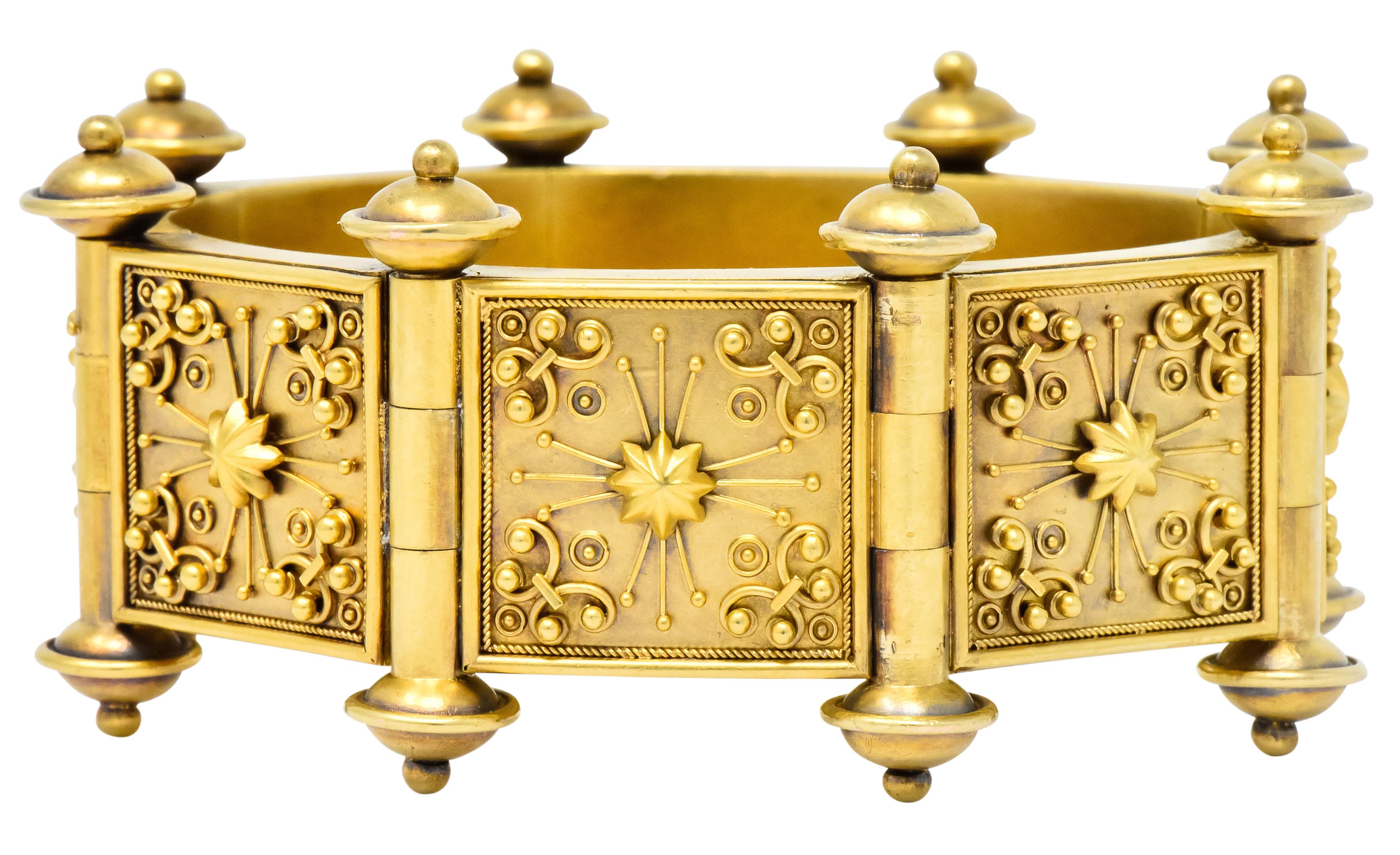 Women's or Men's Elaborate Victorian Etruscan Revival 14 Karat Gold Bracelet