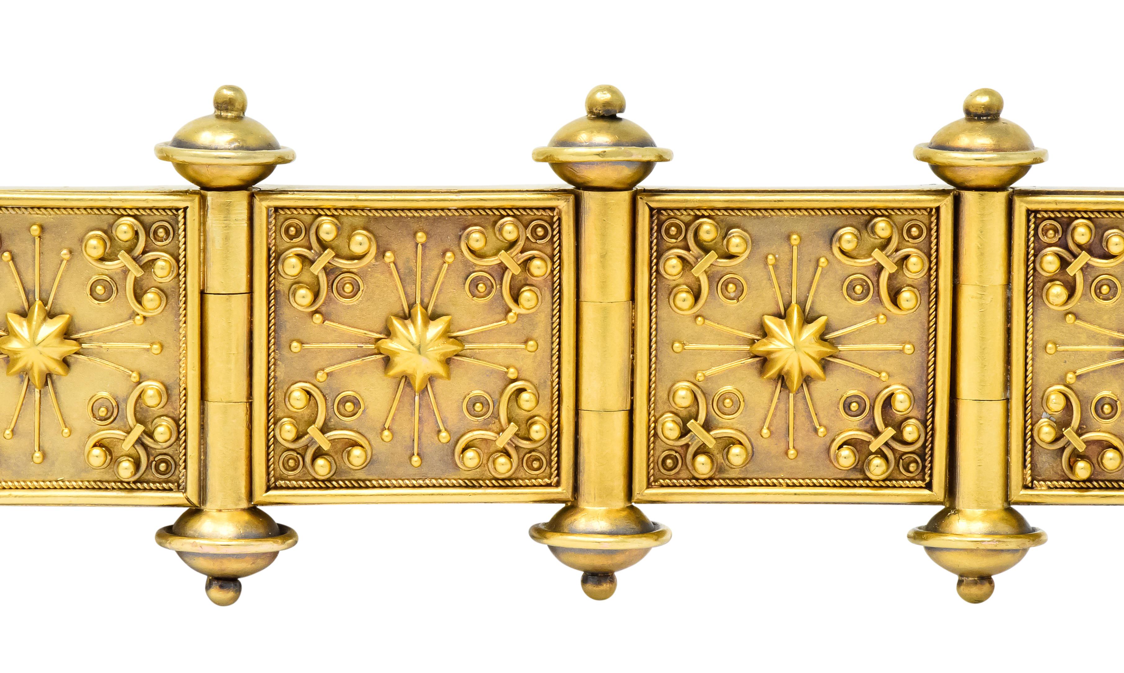 Elaborate Victorian Etruscan Revival 14 Karat Gold Bracelet 4