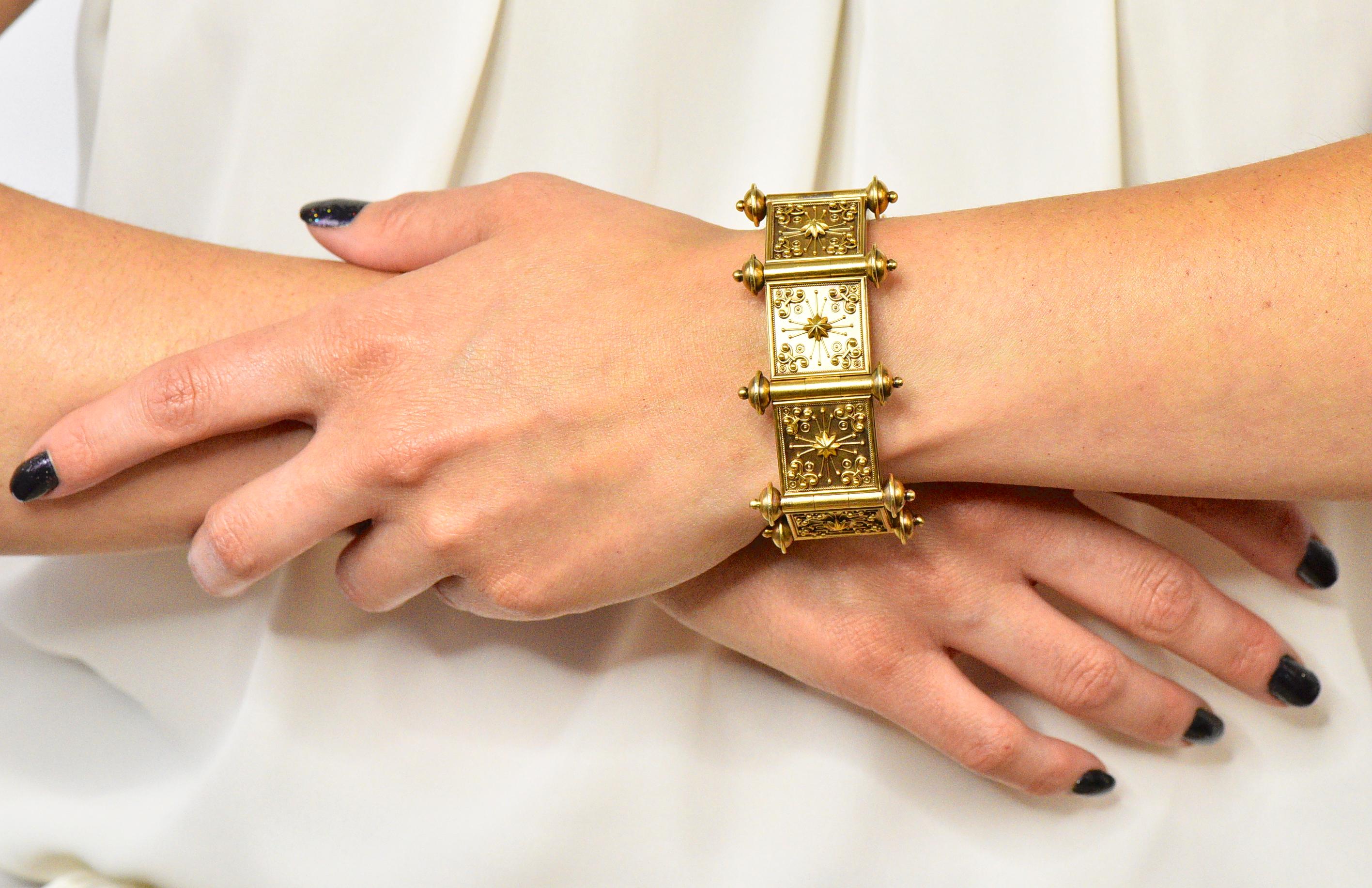 Elaborate Victorian Etruscan Revival 14 Karat Gold Bracelet 5