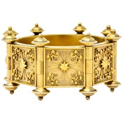 Elaborate Victorian Etruscan Revival 14 Karat Gold Bracelet