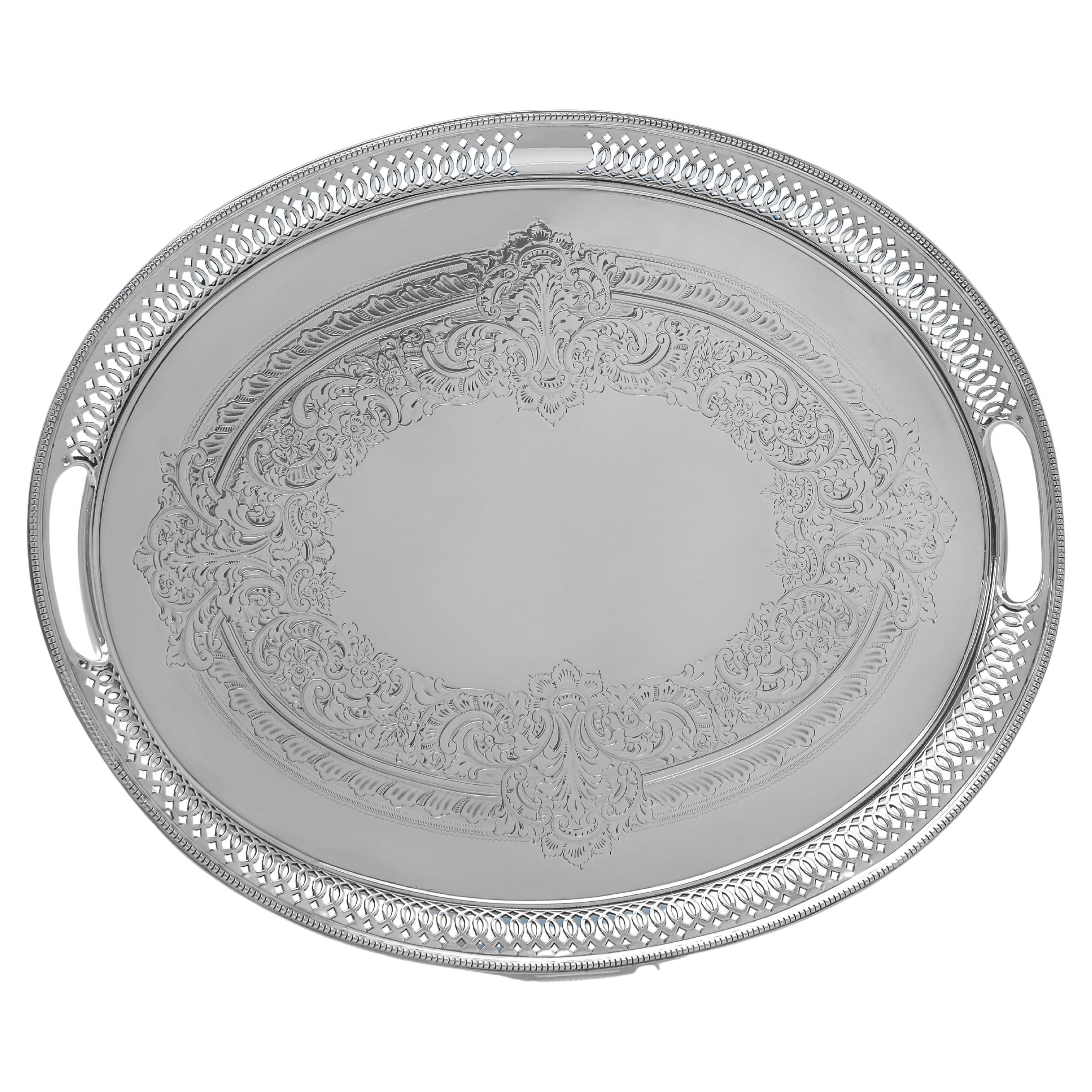 Elaborate Victorian Sterling Silver Gallery Tray by Martin 
Hall, 1897 For Sale