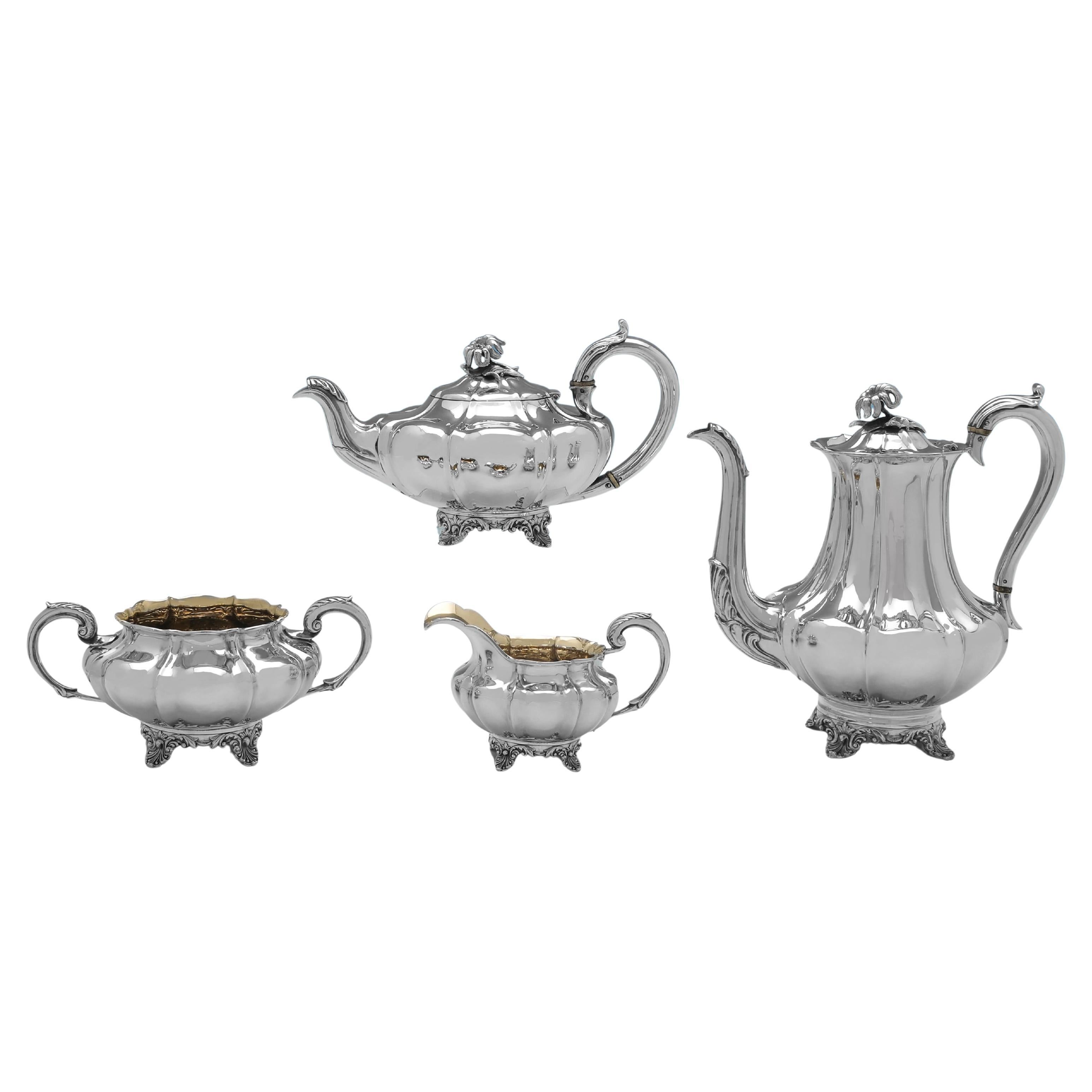 Elaborate William IV Antique Sterling Silver Tea Set by E. Barton, 1831