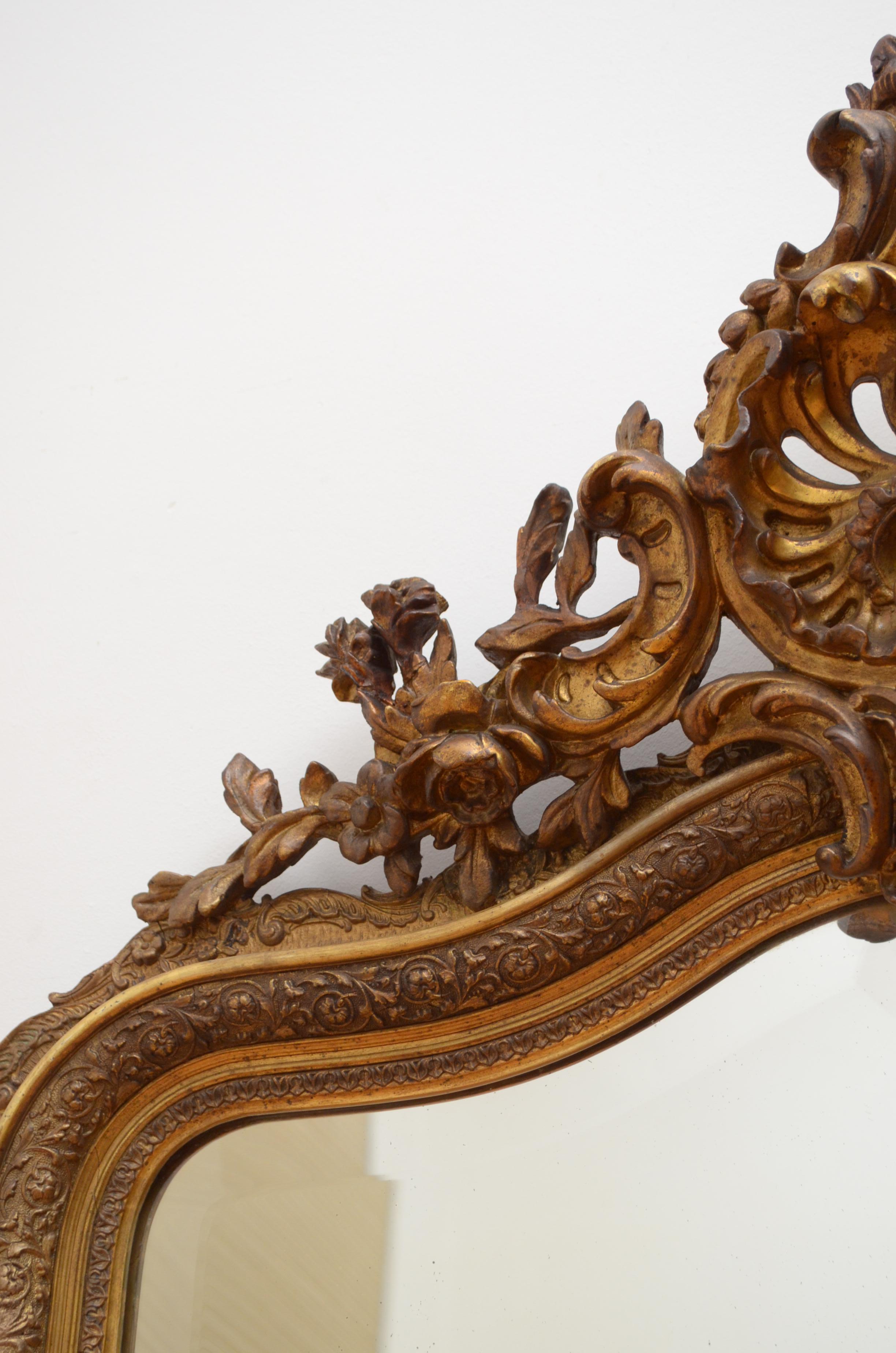 French Elaborate 19th Century Giltwood Mirror For Sale